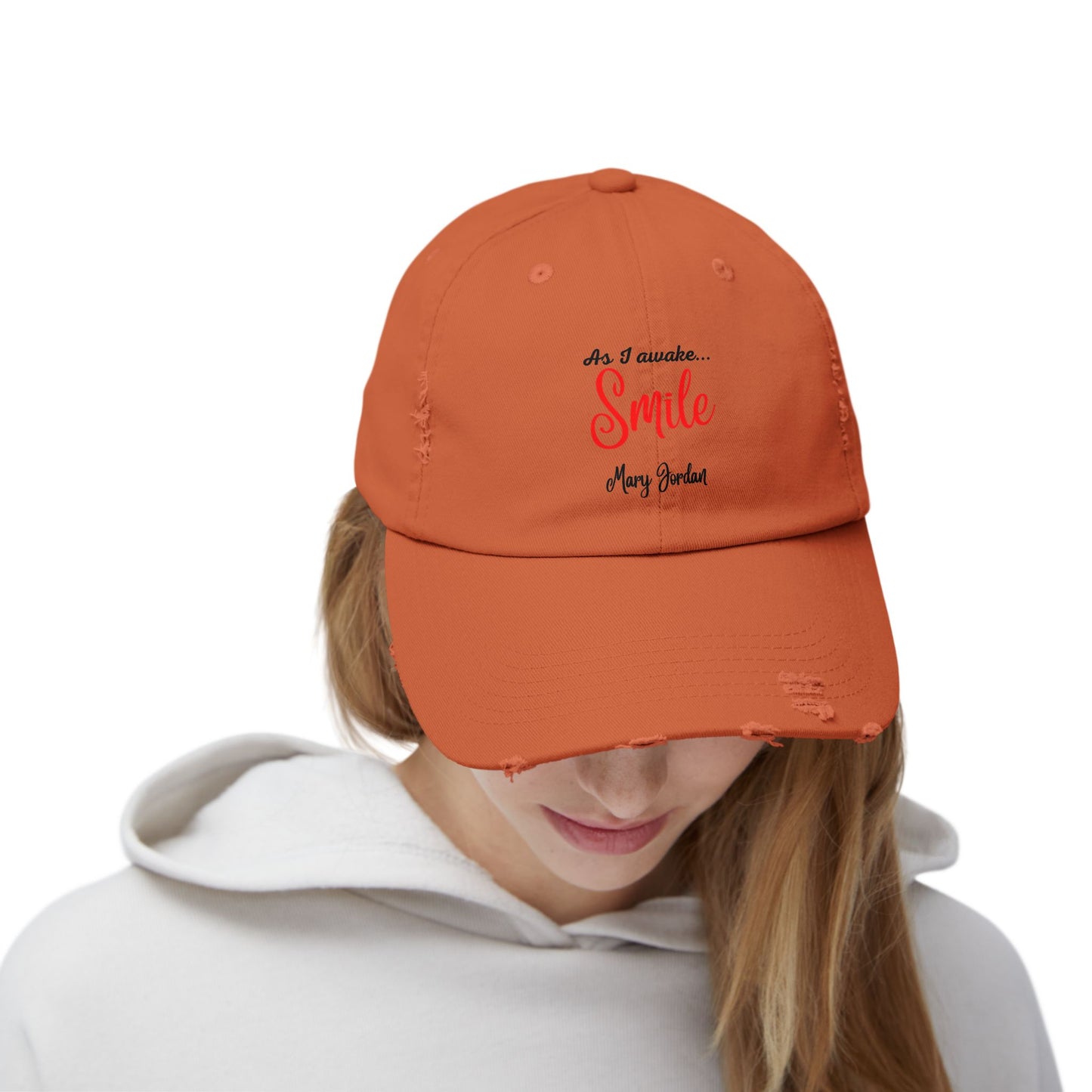 Unisex Distressed Cap - 'As I awake... Smile' Motivational Hat