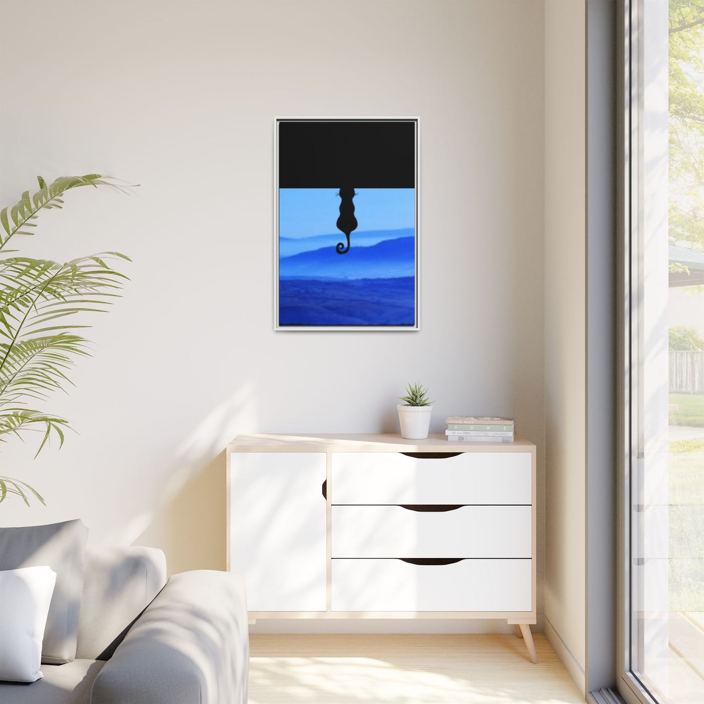 Framed Cat Silhouette Art Print, Wall Decor, Cat Lover Gift, Home Office Art, Pet Memorial