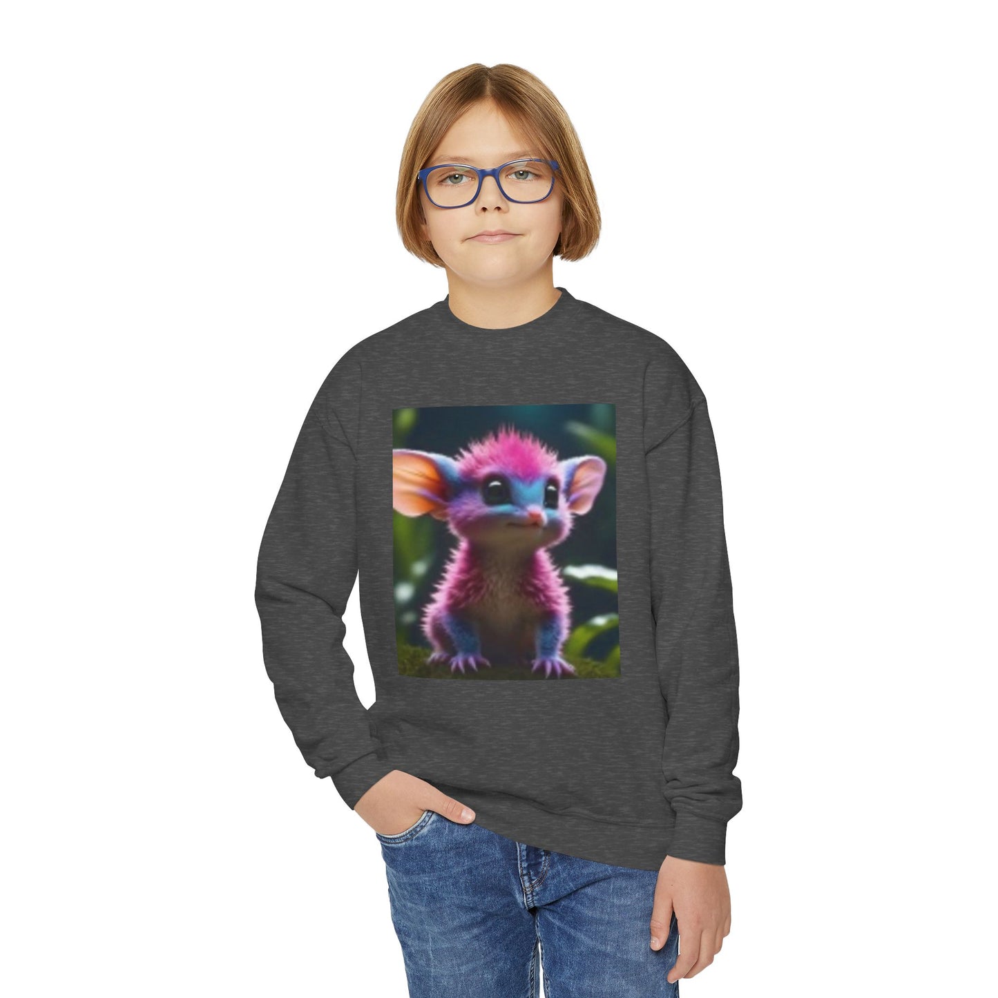 Sweat-shirt ras du cou pour jeunes avec adorable imprimé créature fantastique 