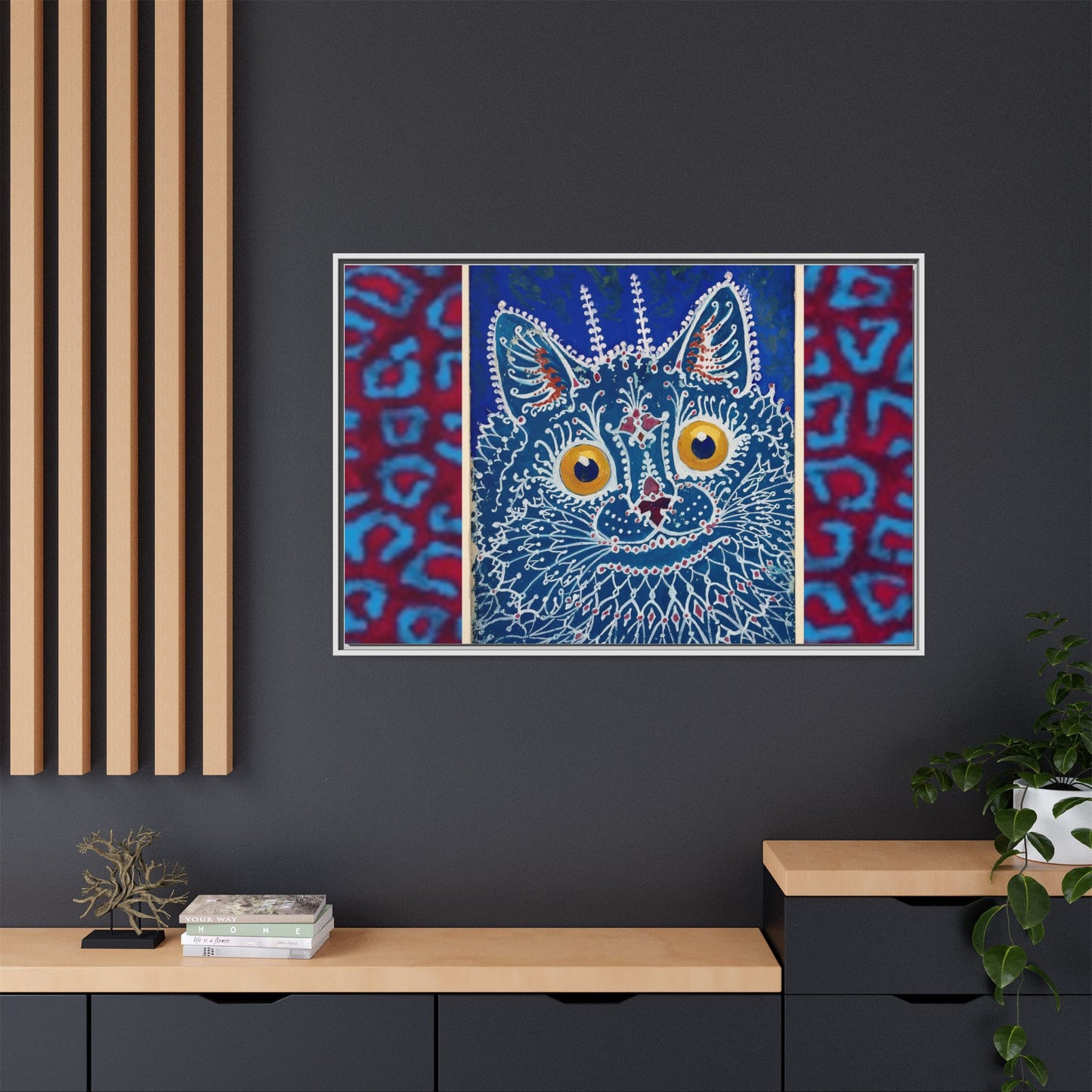 Colorful Cat Framed Matte Canvas Art - Whimsical Home Decor