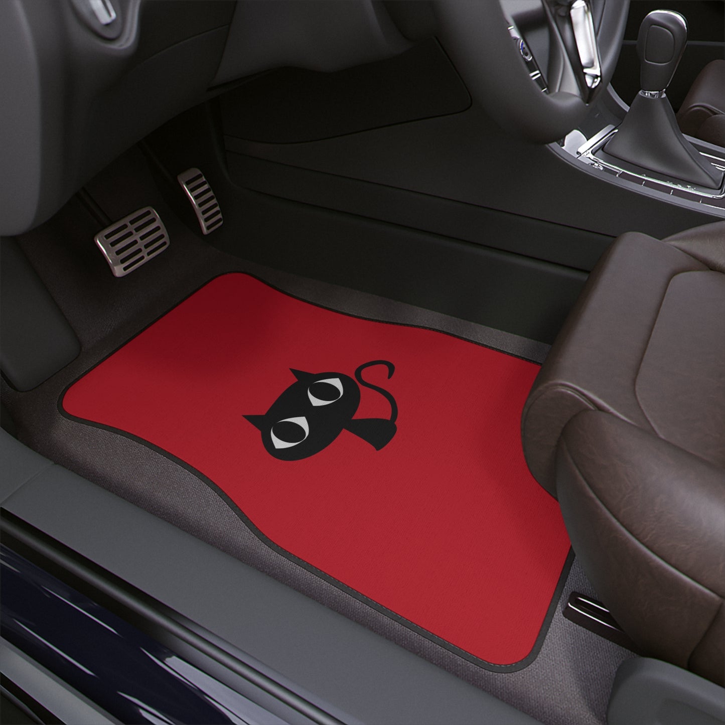 Tapis de sol pour voiture, 1 pièce, motif chat noir, grands yeux