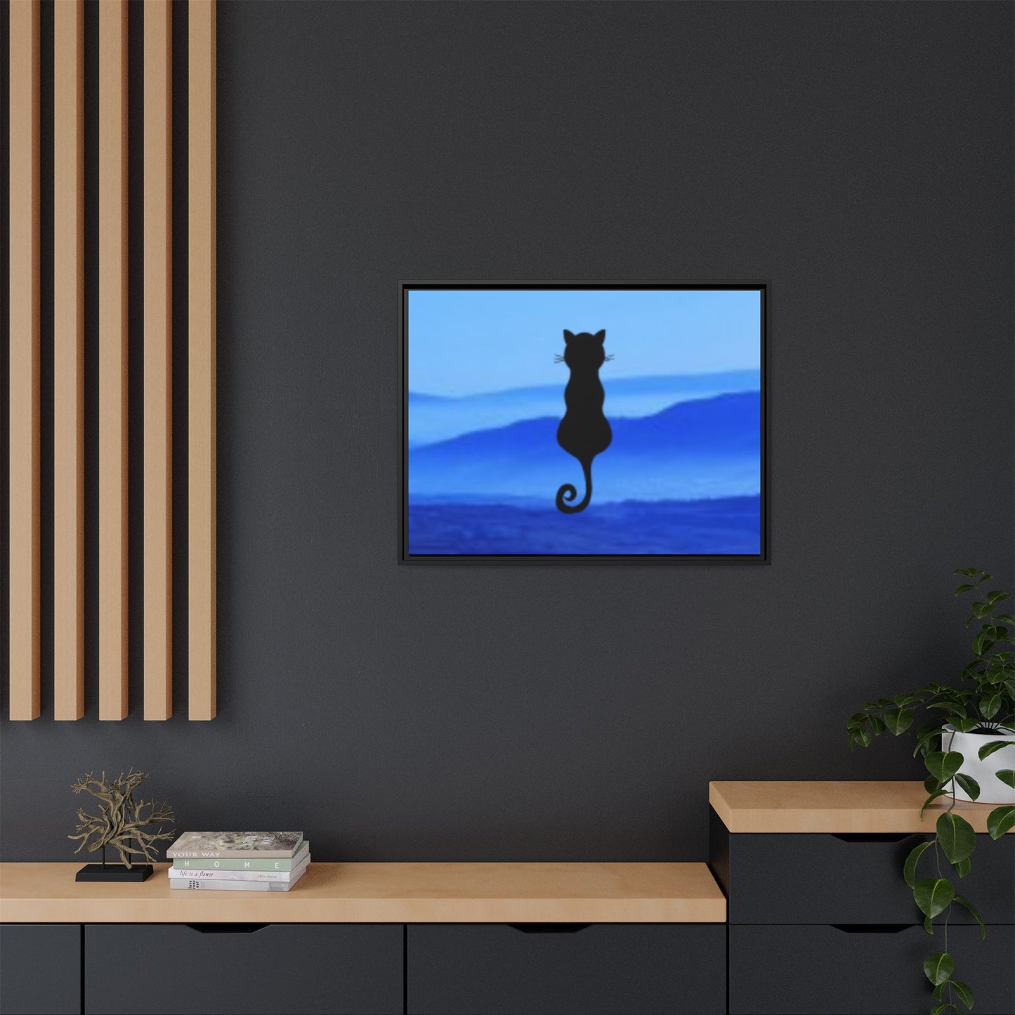 Framed Cat Silhouette Art Print, Wall Decor, Cat Lover Gift, Home Office Art, Pet Memorial