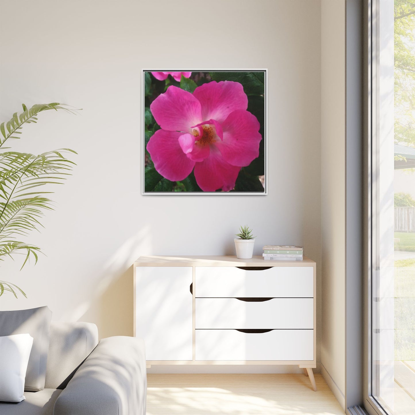 Framed Floral Canvas Art Print | Vibrant Pink Flower Decor, Wall Art for Home, Gift for Her, Mother's Day, Birthday