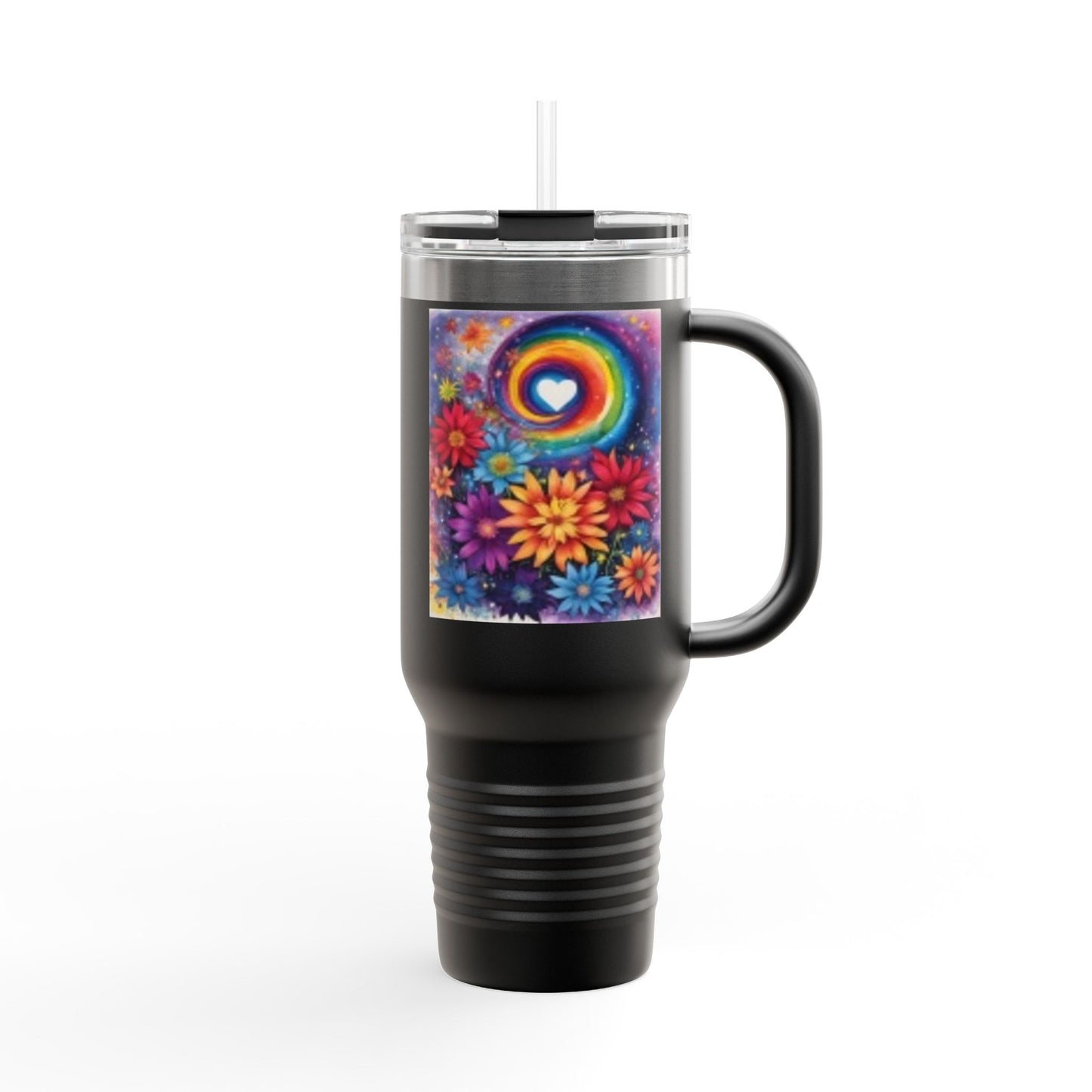 Colorful Floral Insulated Travel Mug - 40oz Rainbow Design