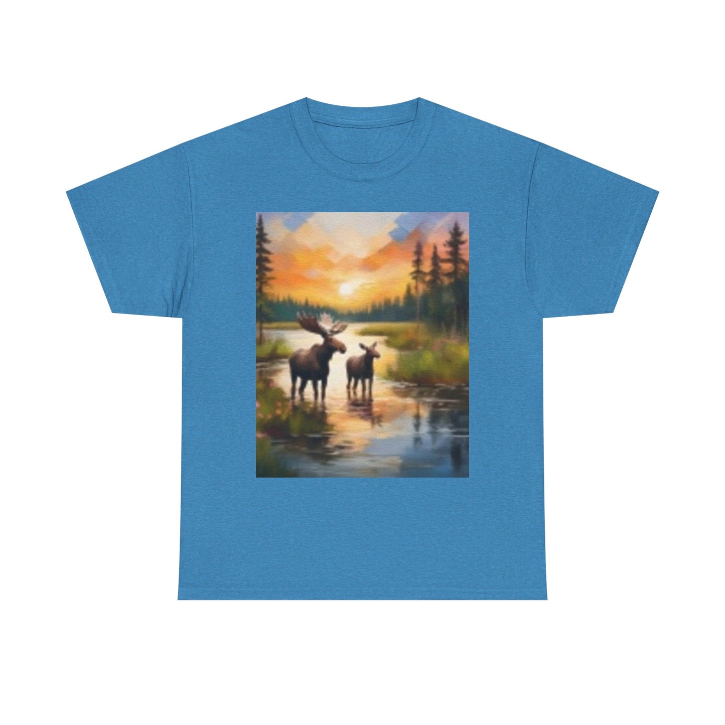 Camiseta unisex de algodón grueso inspirada en la naturaleza con diseño de alce 