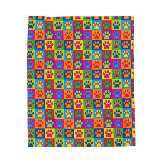 Cozy Paw Print Blanket for Pet Lovers, Fleece Throw for Home Décor, Dog/Cat Lover Gift, Colorful Plush Blanket, Birthday/Christmas Gift