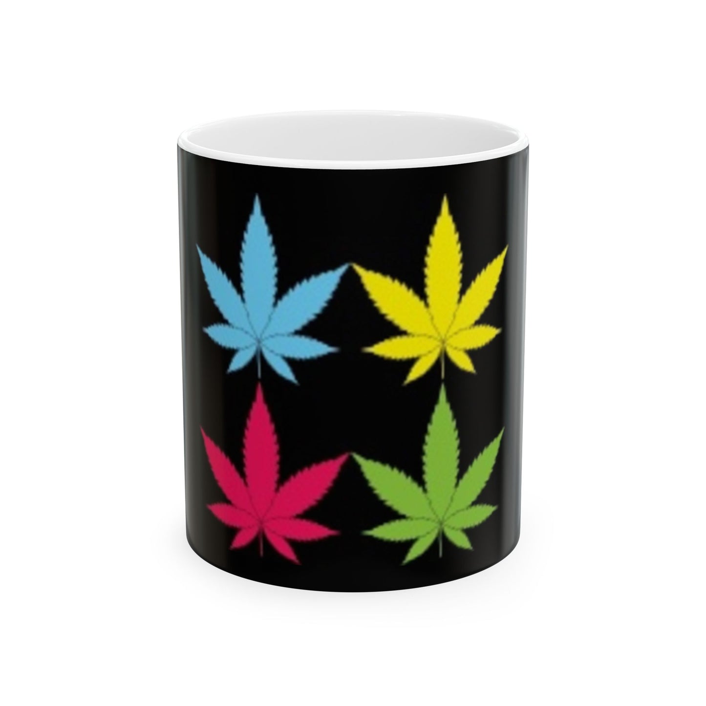 Ceramic Mug, (11oz, 15oz) Marijuana Leaf Blue Yellow Pink Green