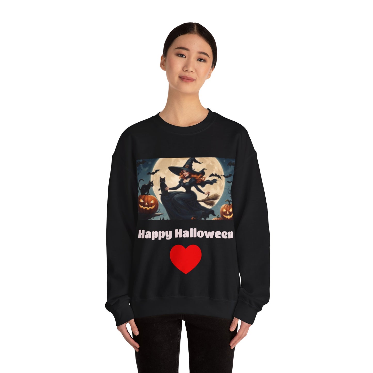 Beautiful Witch on Broom with Black Cats Sweatshirt Having Fun!