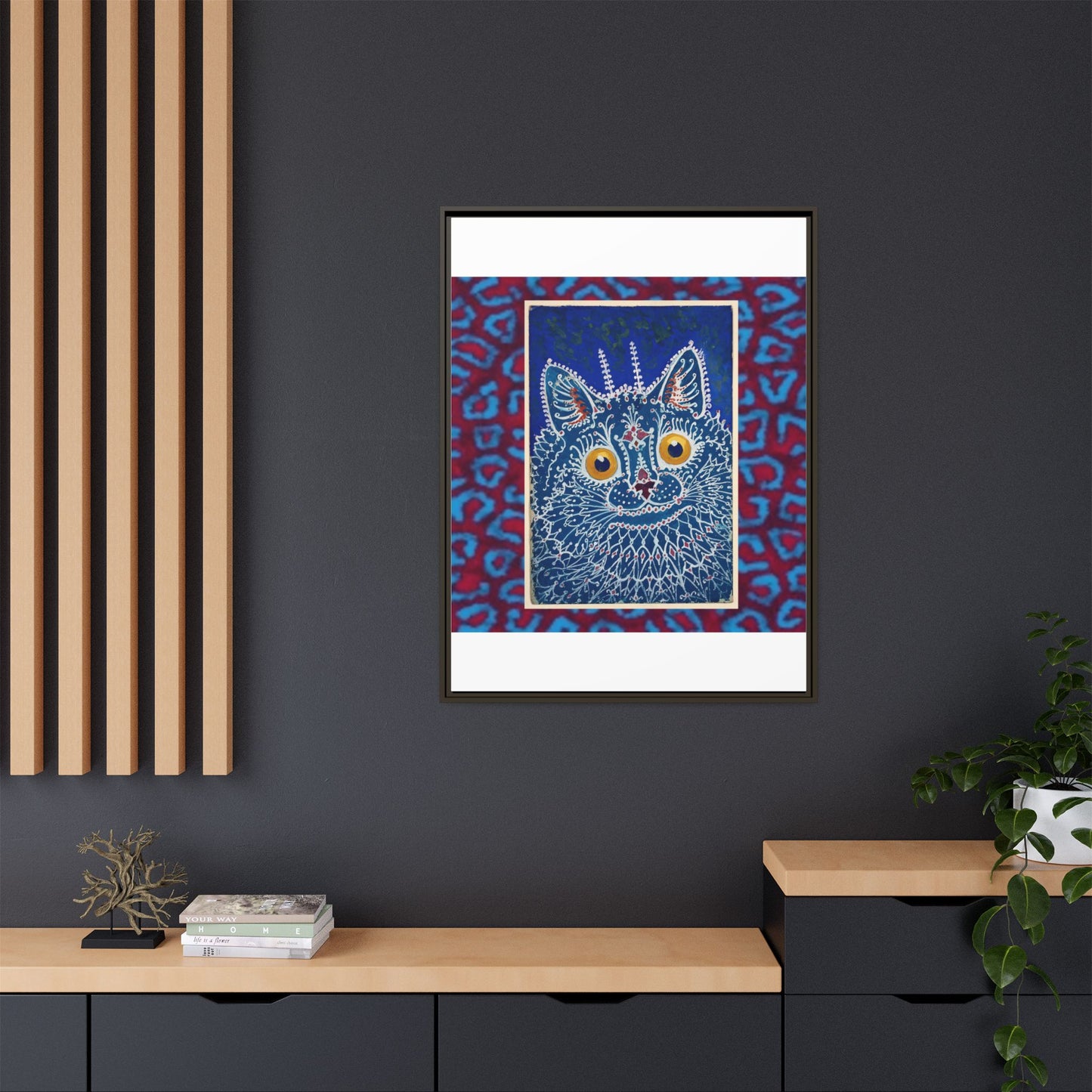 Colorful Cat Framed Matte Canvas Art - Whimsical Home Decor