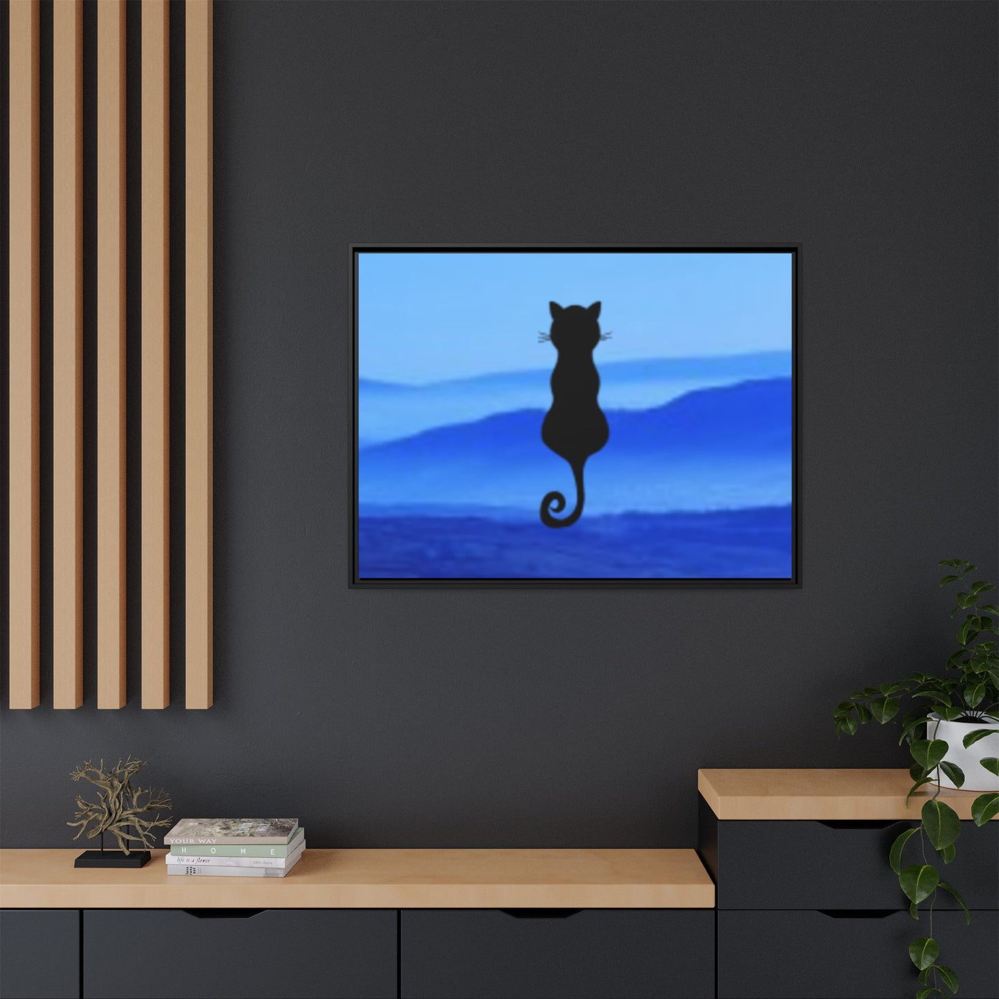 Framed Cat Silhouette Art Print, Wall Decor, Cat Lover Gift, Home Office Art, Pet Memorial