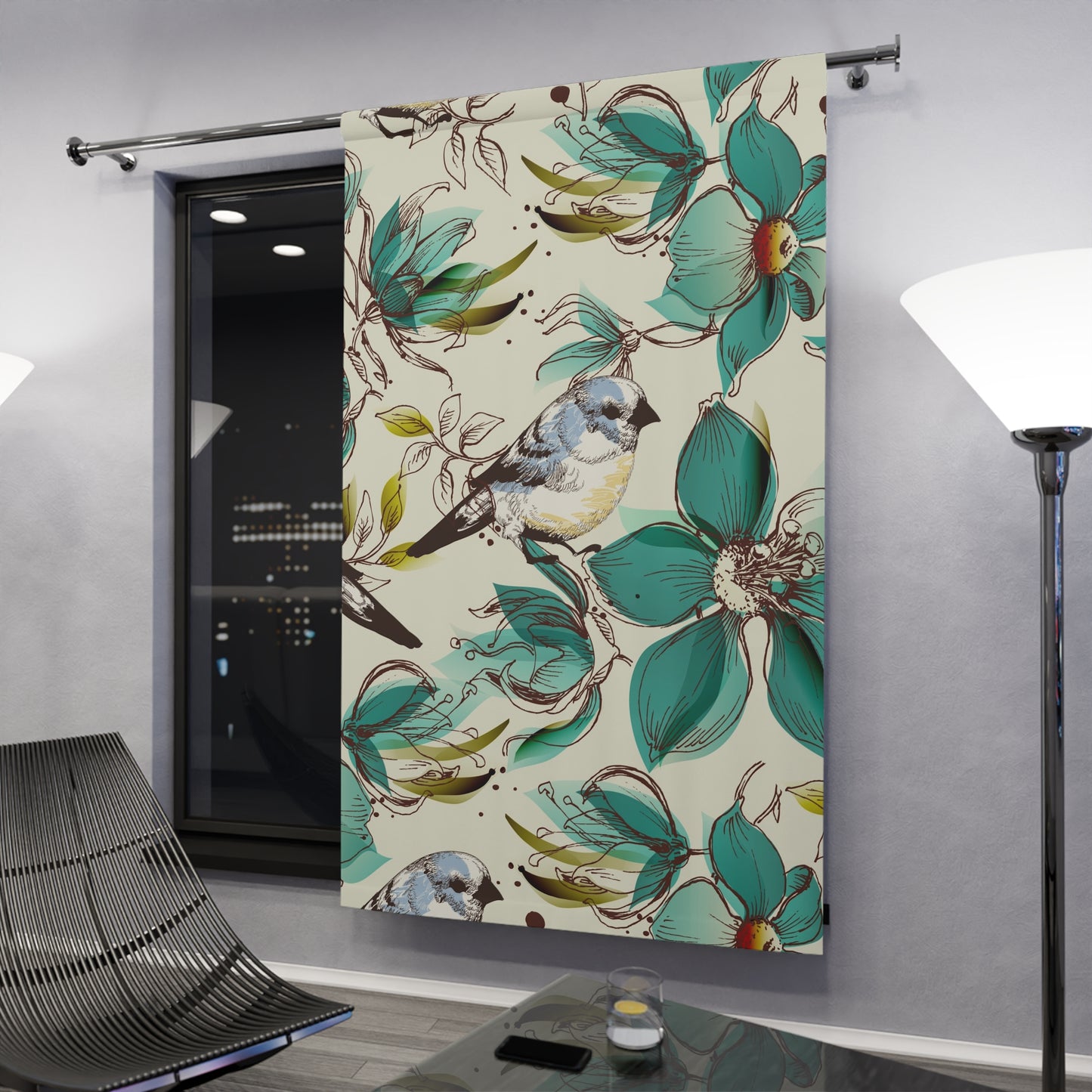 Botanical Bird Window Curtain - Floral Design for Home Decor