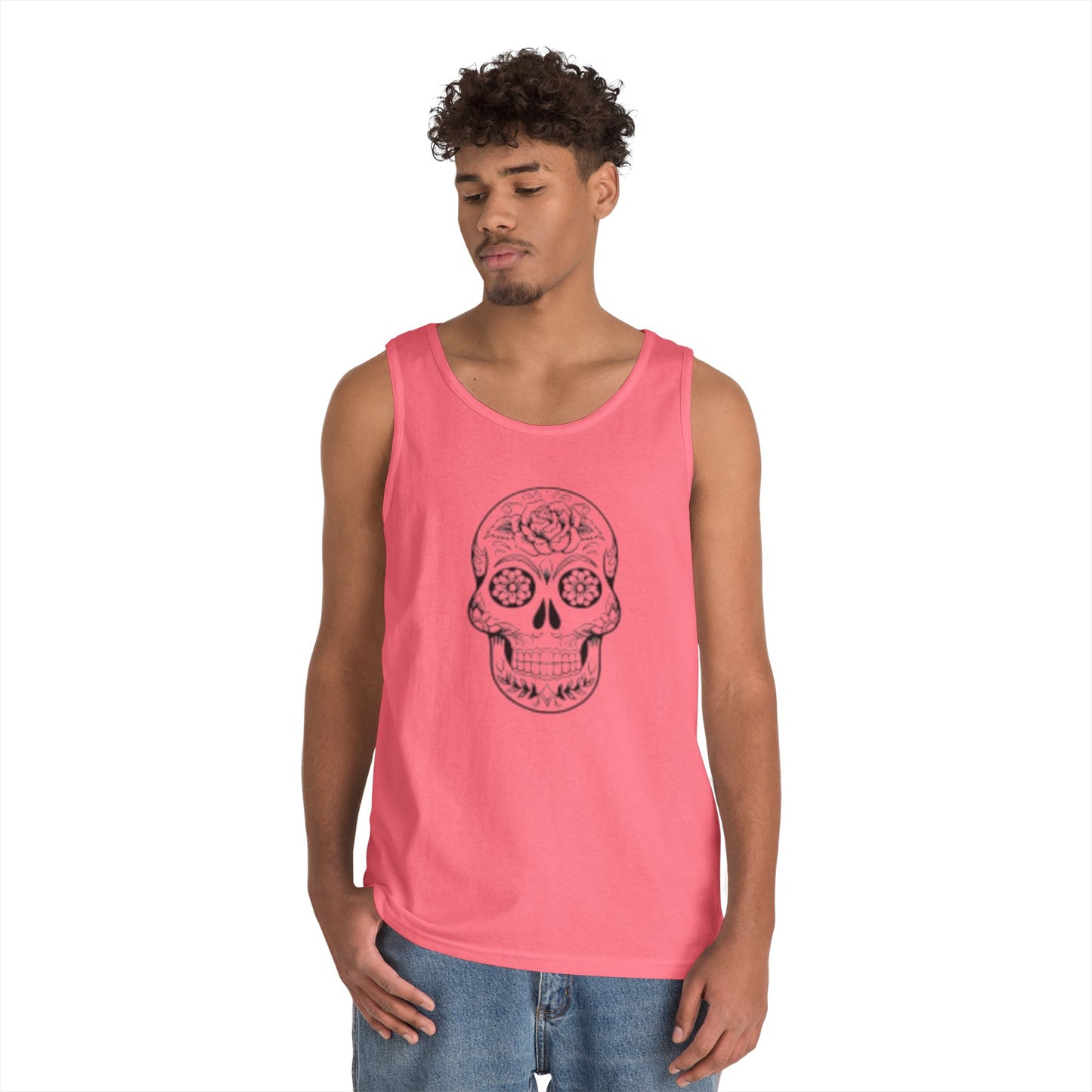 Skull Design Unisex Heavy Cotton Tank Top - Perfect for Festivals & Everyday Wear