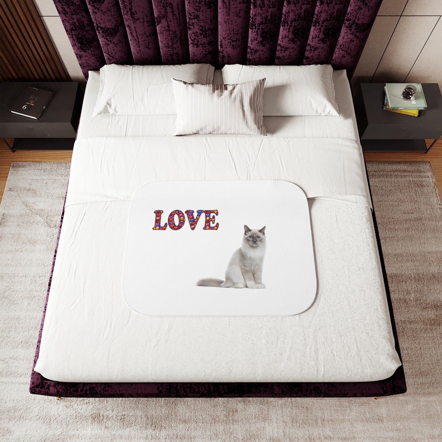 Sherpa Blanket, Two Colors Cat Love