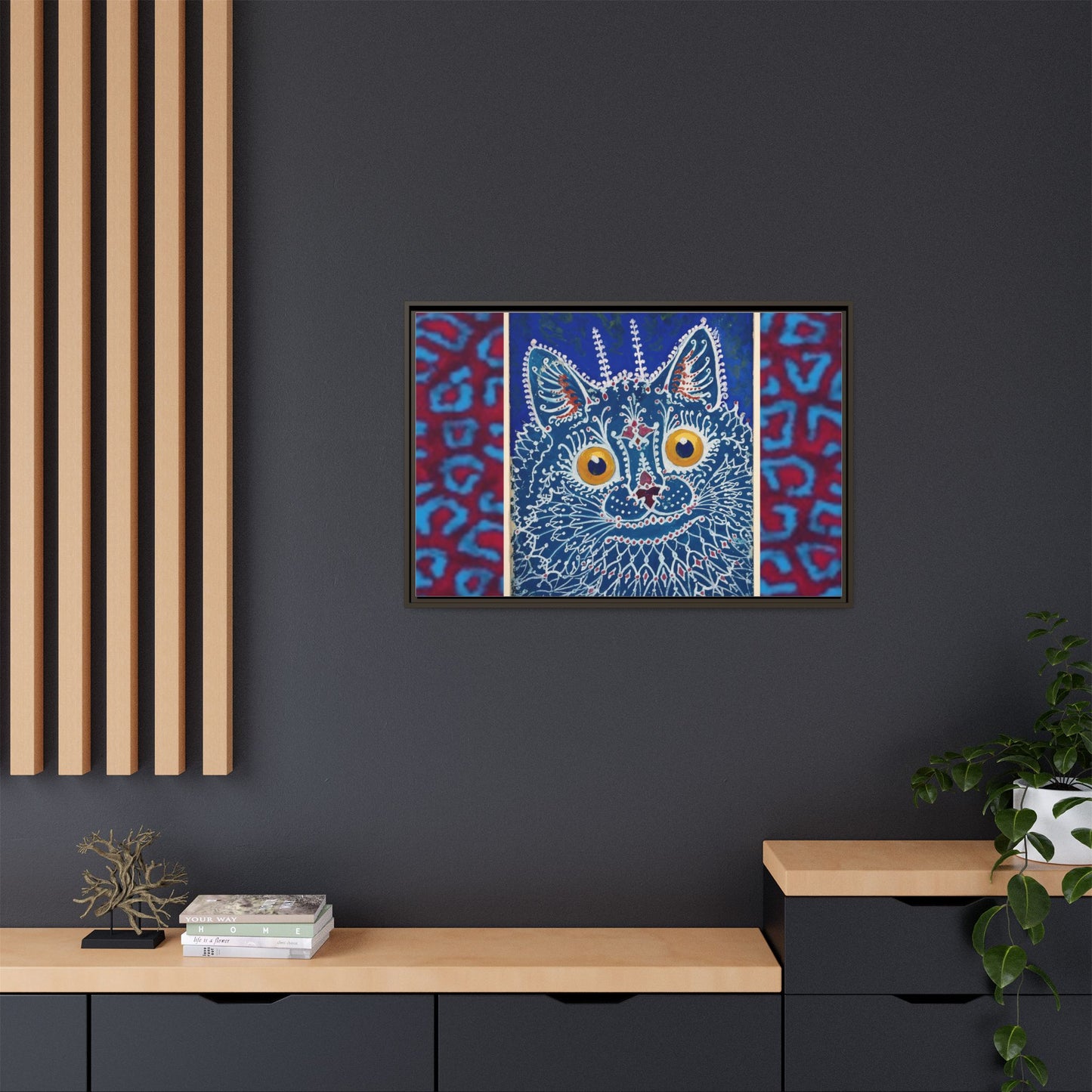 Colorful Cat Framed Matte Canvas Art - Whimsical Home Decor