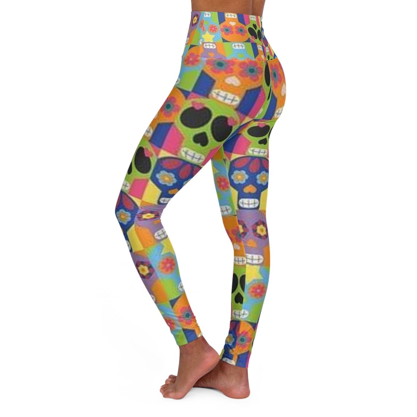 Colorful Sugar Skull High Waisted Yoga Leggings - Great for Mother's Day!