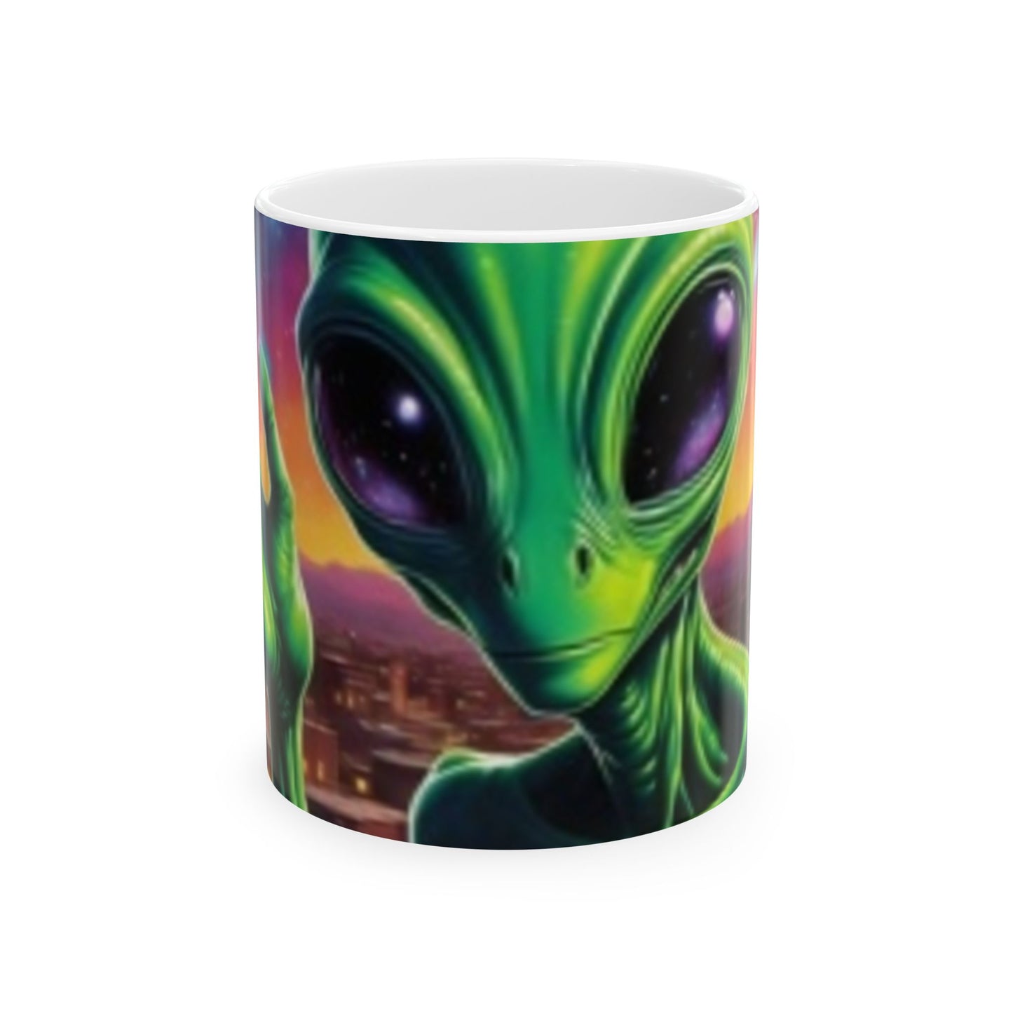 Taza de cerámica (11 oz) con diseño de extraterrestre verde, ideal para café, chocolate caliente y té
