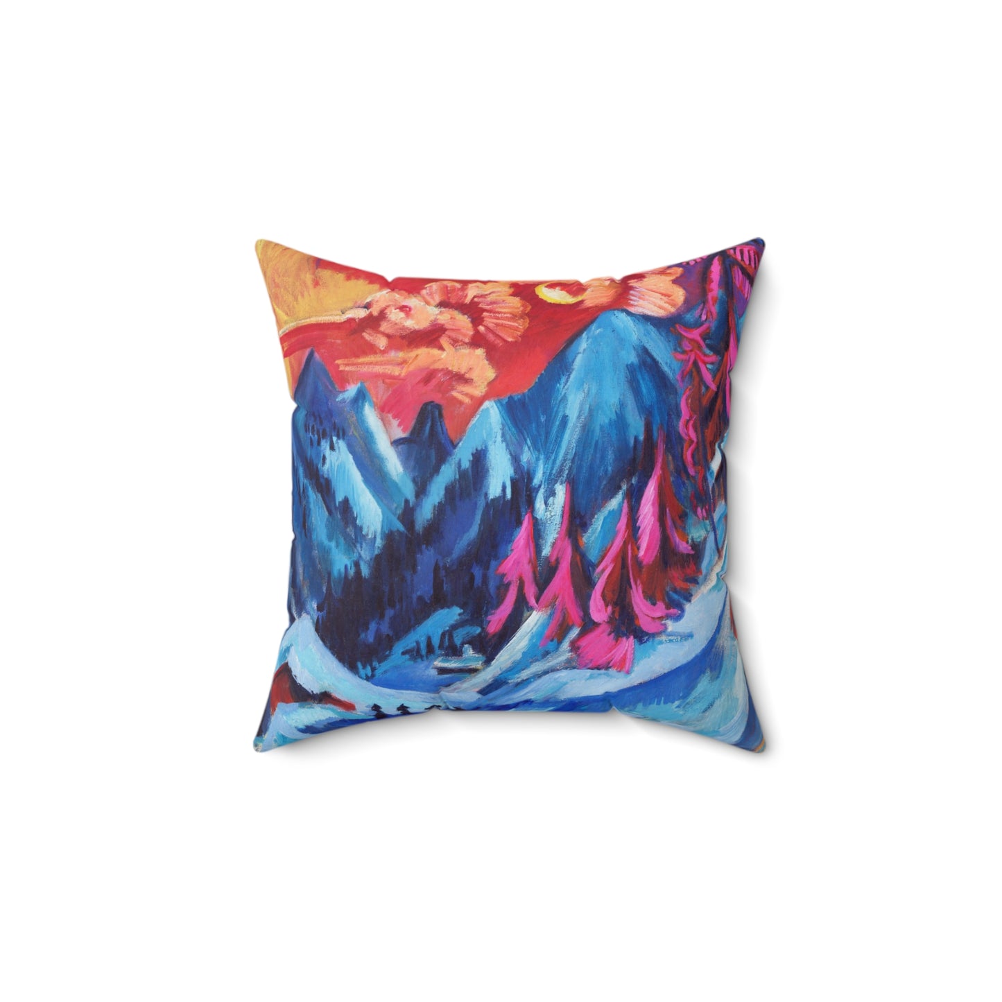 Coussin carré en faux suède 14"x14" Montagne