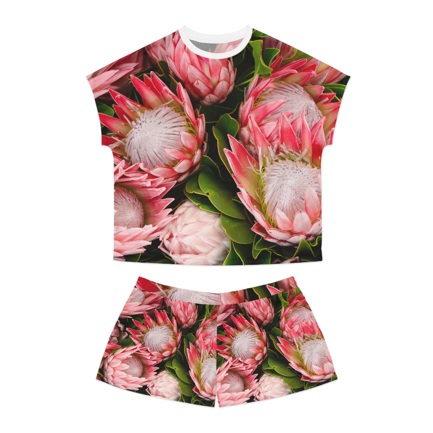 Ensemble de pyjama court pour femme à fleurs roses