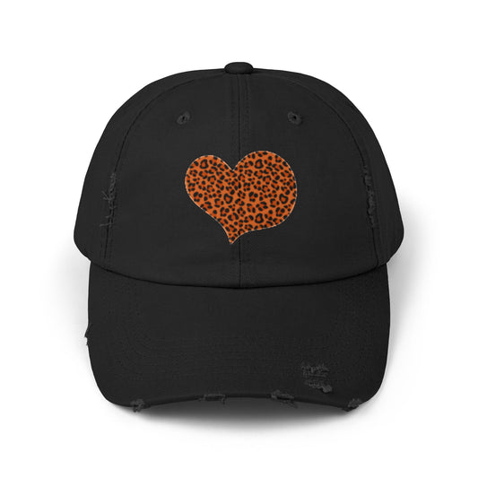 Leopard Heart Distressed Unisex Cap - Trendy Casual Headwear for Every Occasion