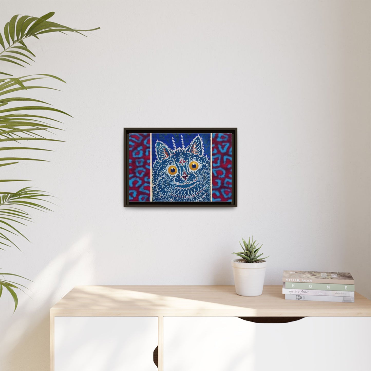 Colorful Cat Framed Matte Canvas Art - Whimsical Home Decor