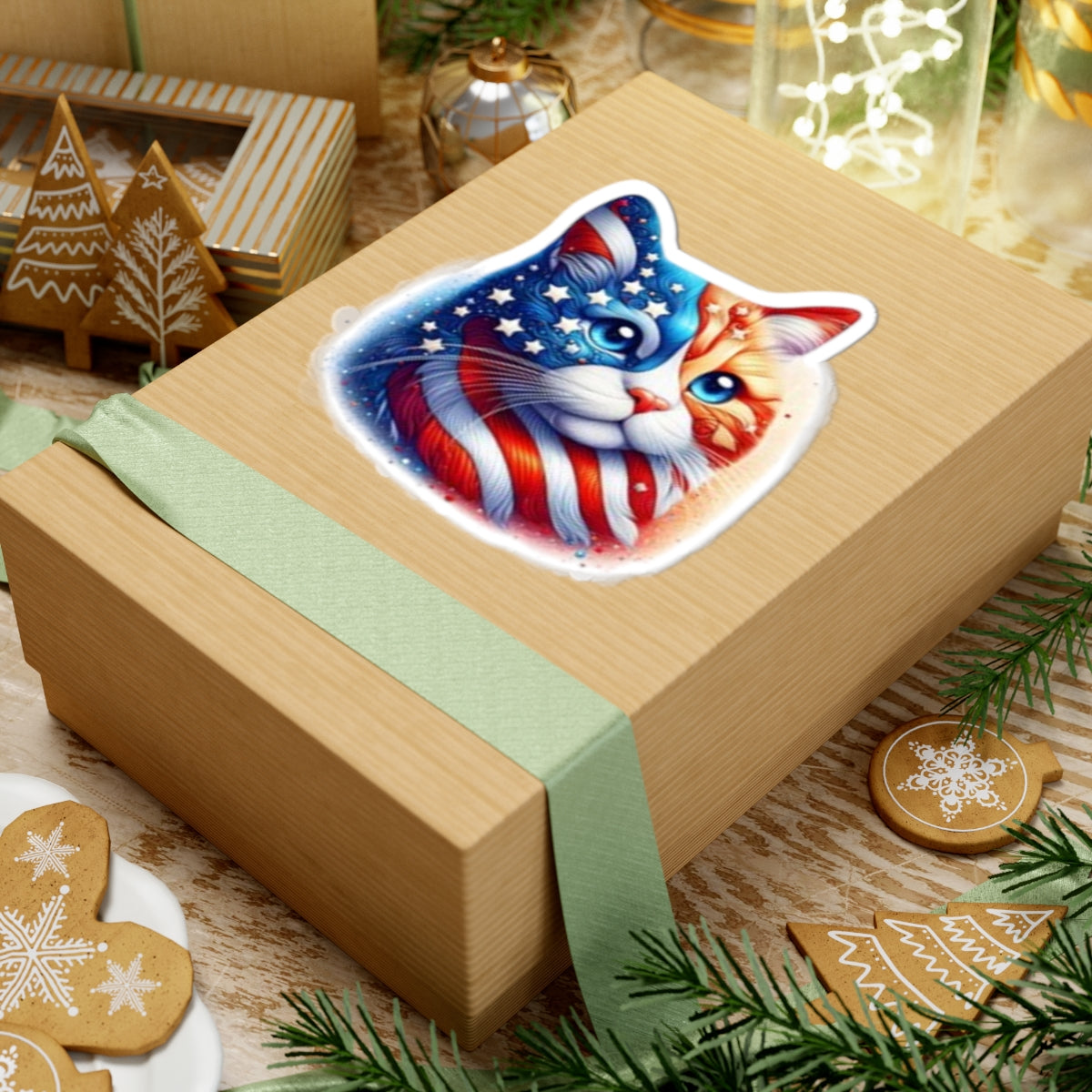 Patriotic Cat Stickers, USA Pride Décor, Fun Vinyl Decals for Pets, Independence Day Gifts, Laptop Stickers
