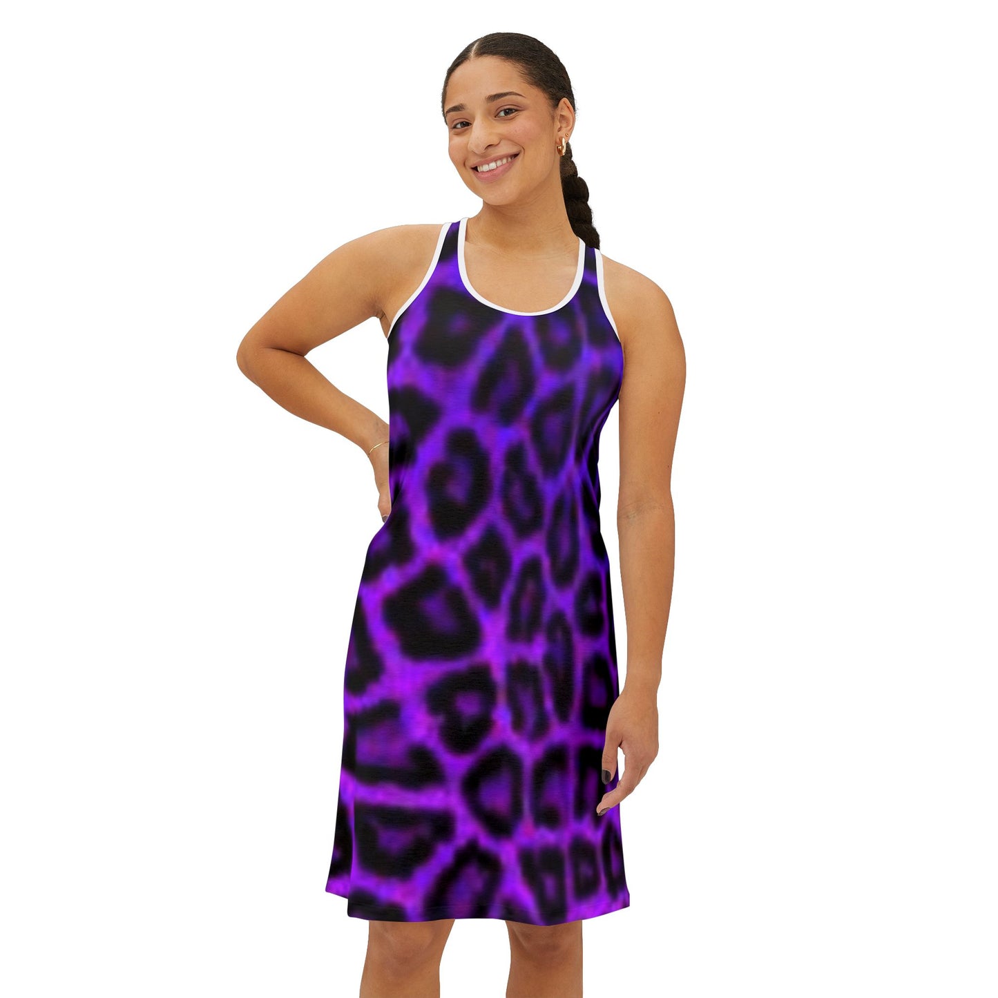 Purple Leopard Print Women's Racerback Dress - Stylish & Trendy Summer Outfit