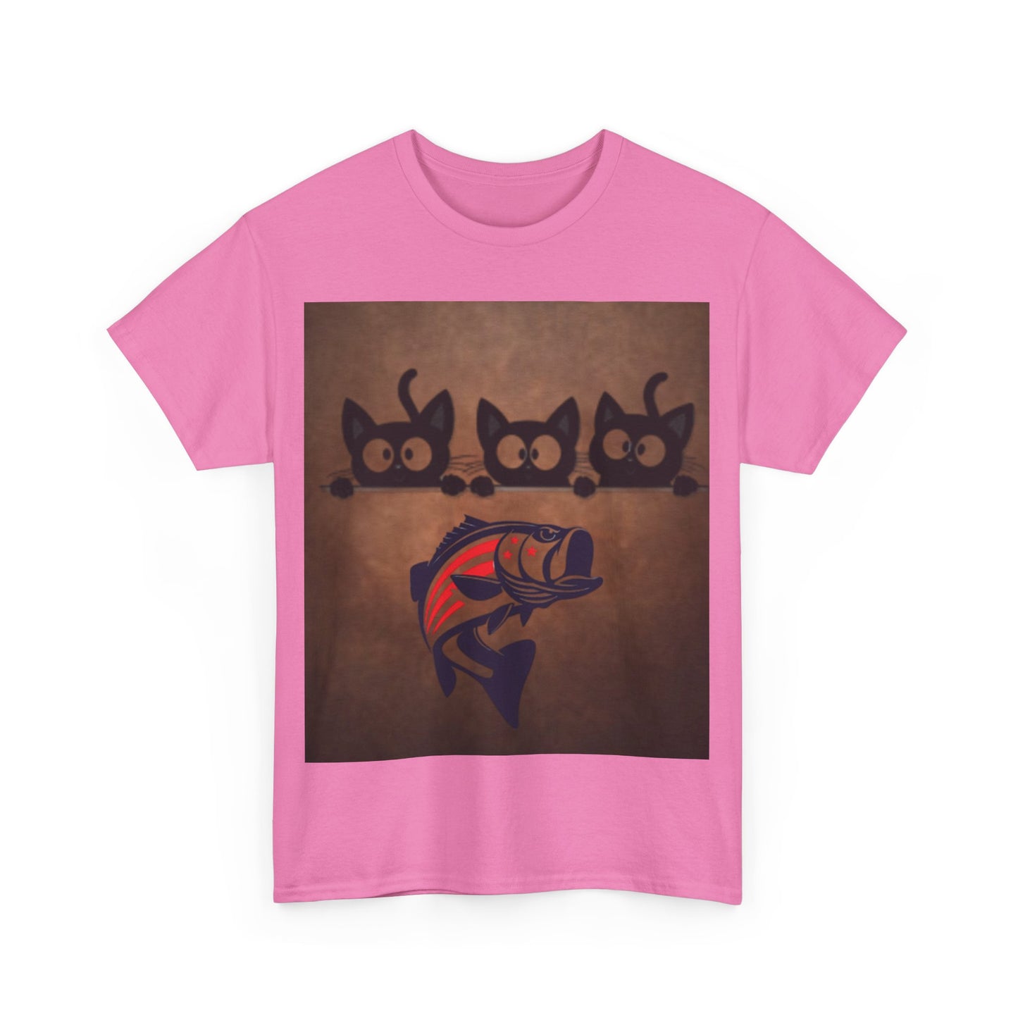 Cute Black Cats & Patriotic Fish, Funny T-shirt for Cat Lovers, Gift for Foodies, Unisex Cotton Shirt, Fun Pet Apparel