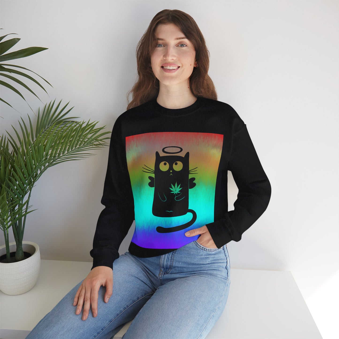 Black Cat Angel Unisex Heavy Blend Crewneck Sweatshirt