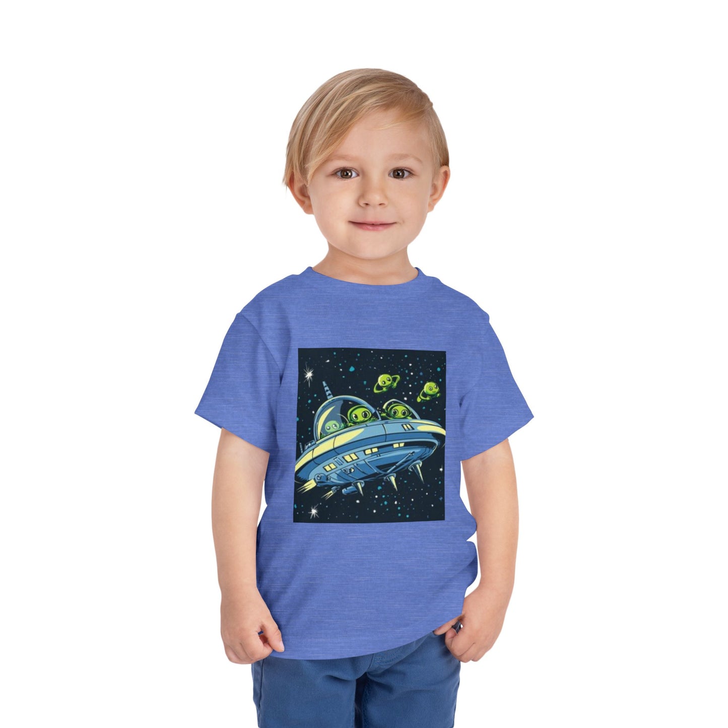 Camiseta infantil de manga corta con diseño de nave espacial alienígena 