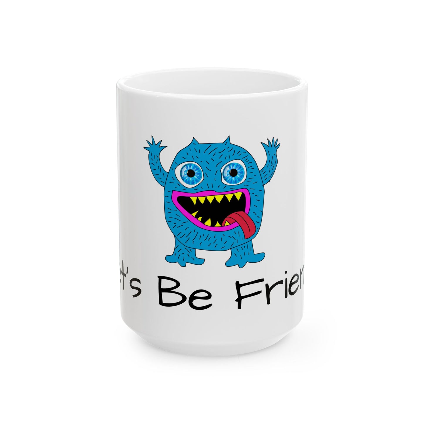 Blue Monster Red Tongue Ceramic Mug, (11oz, 15oz) Let's Be Friends