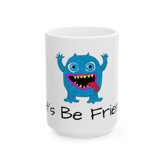 Blue Monster Red Tongue Ceramic Mug, (11oz, 15oz) Let's Be Friends