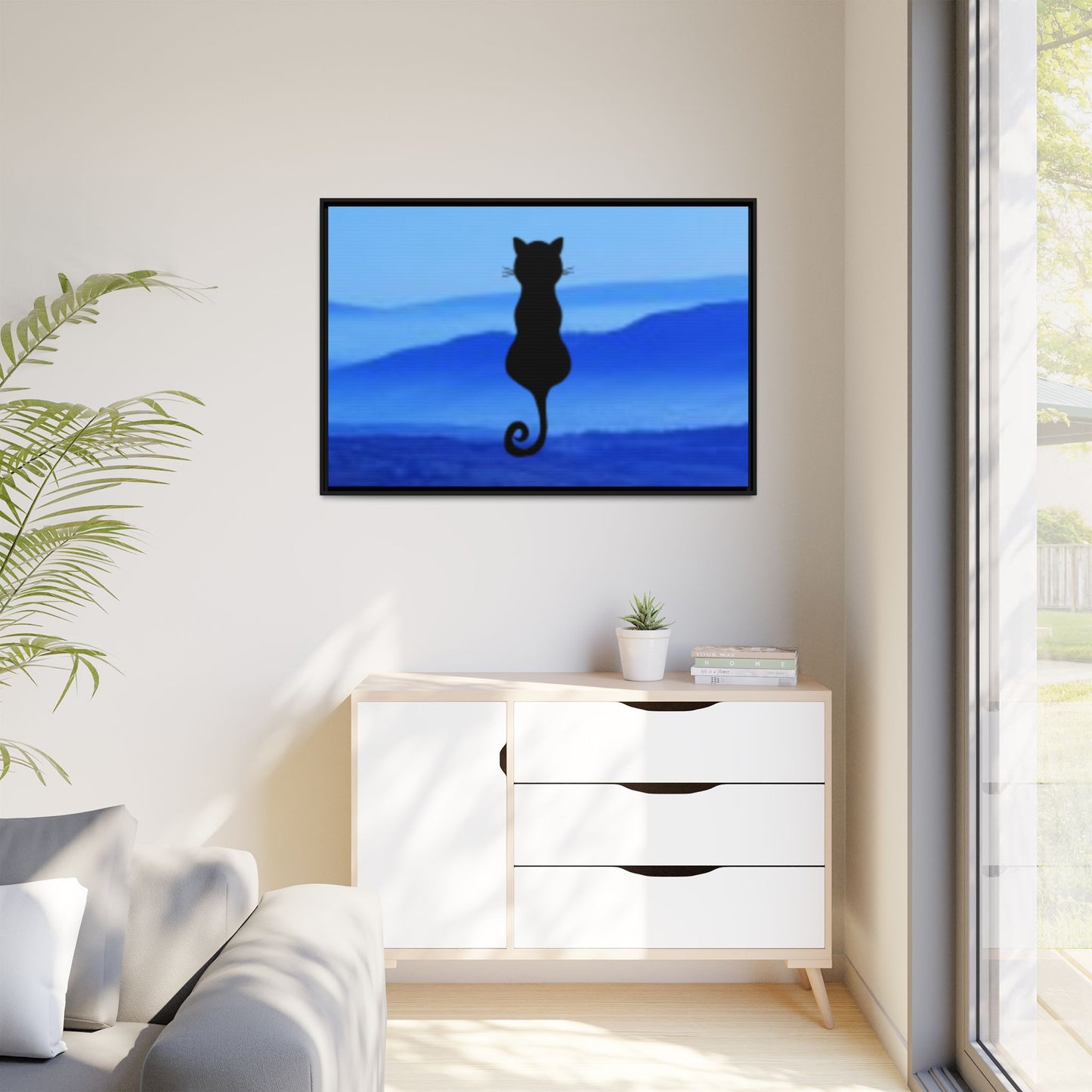 Framed Cat Silhouette Art Print, Wall Decor, Cat Lover Gift, Home Office Art, Pet Memorial