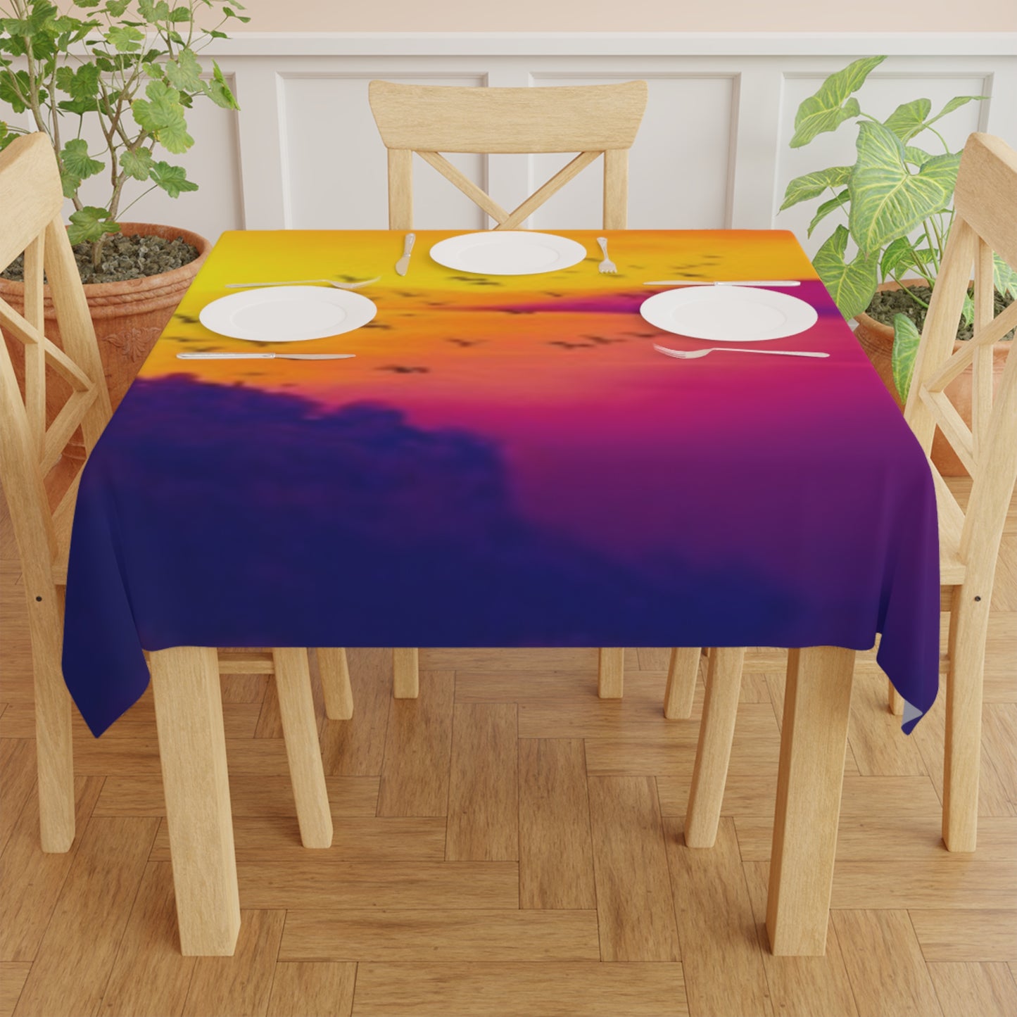 Serene Sunset Tablecloth - Vibrant Landscape Design for Home Decor