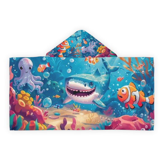 Underwater Adventure Youth Hooded Towel - Fun Shark and Octopus Design