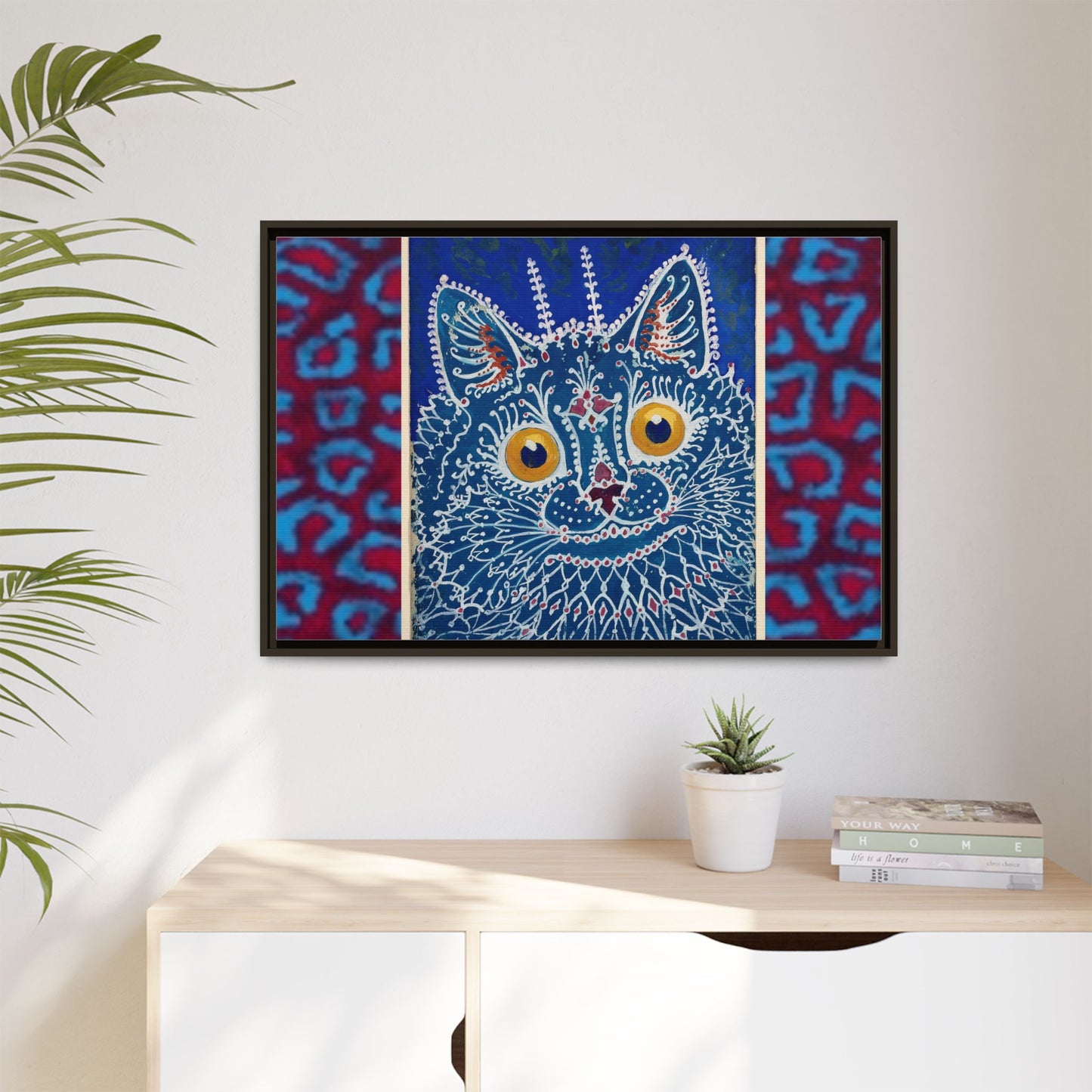 Colorful Cat Framed Matte Canvas Art - Whimsical Home Decor