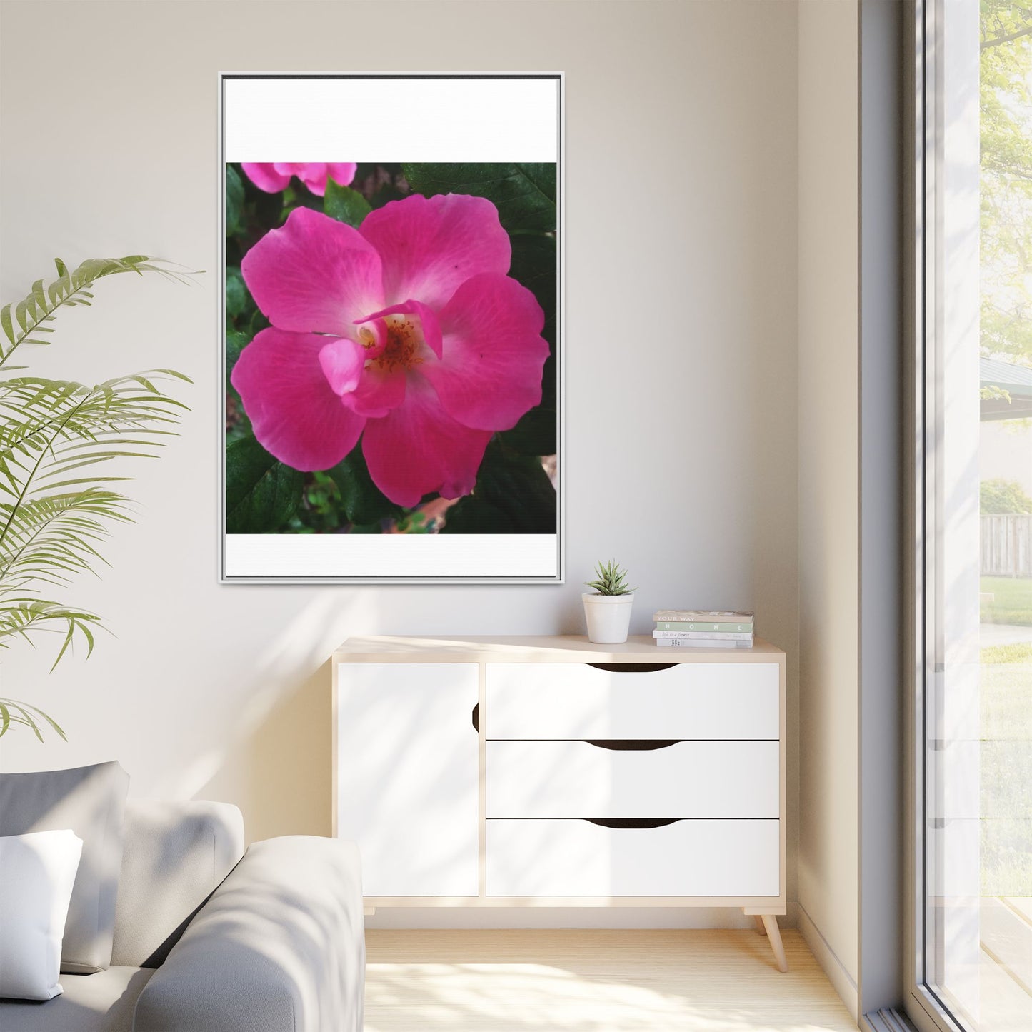Framed Floral Canvas Art Print | Vibrant Pink Flower Decor, Wall Art for Home, Gift for Her, Mother's Day, Birthday
