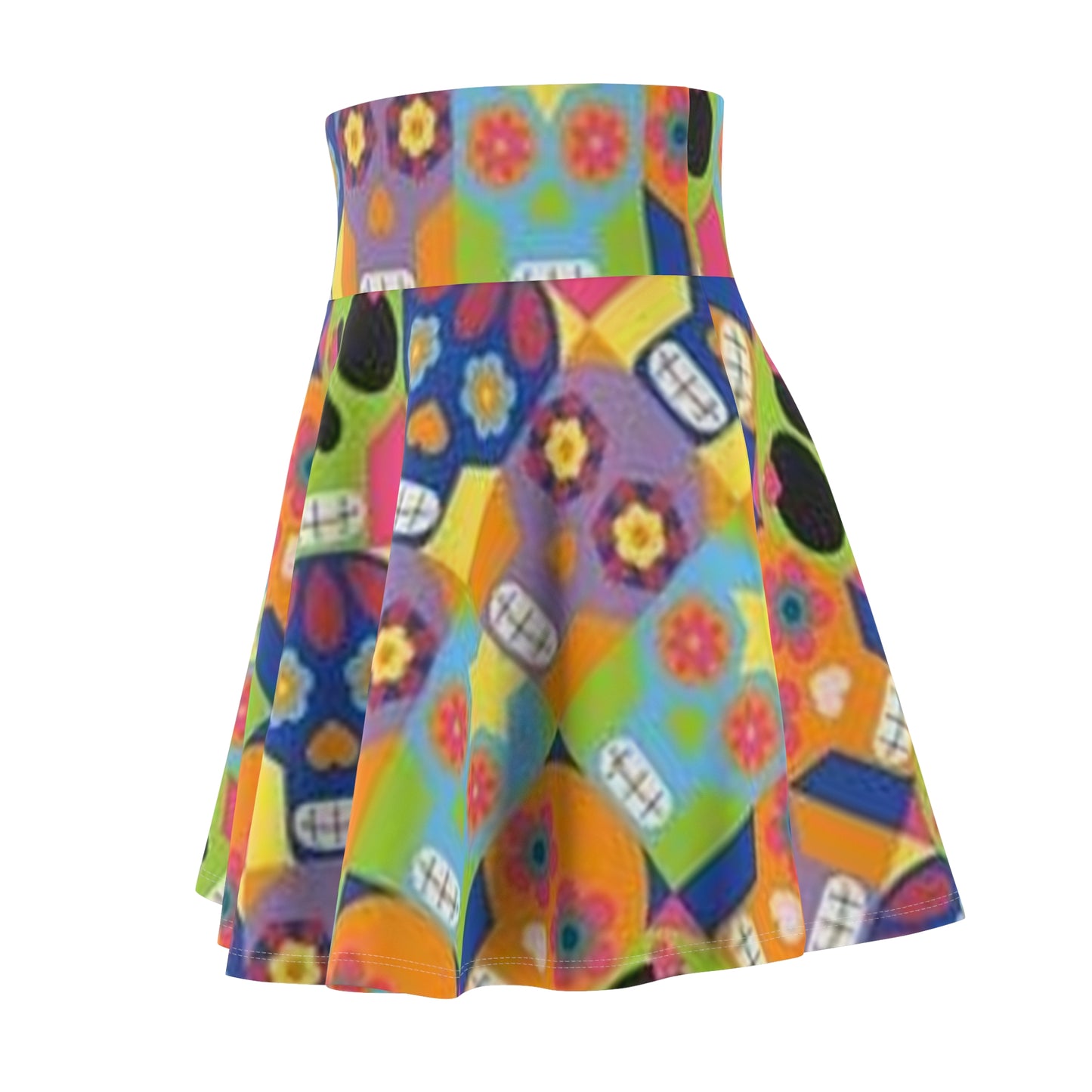 Colorful Sugar Skull Women's Skater Skirt - Perfect for Festivals & Celebrations