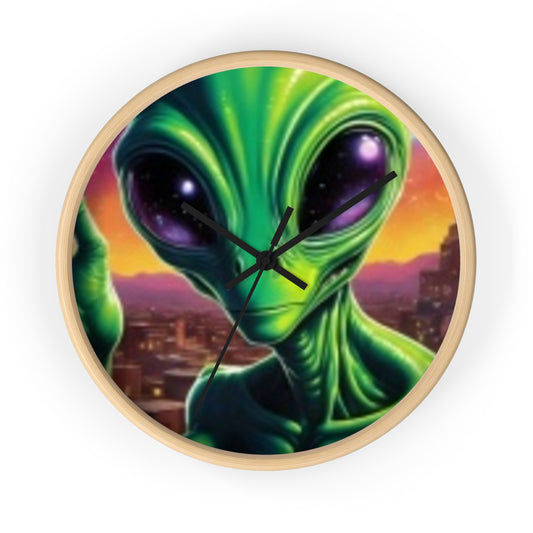 Wall Clock Green Alien