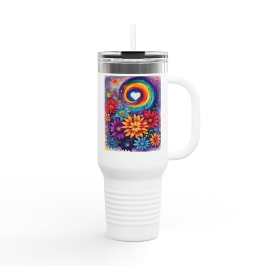 Colorful Floral Insulated Travel Mug - 40oz Rainbow Design