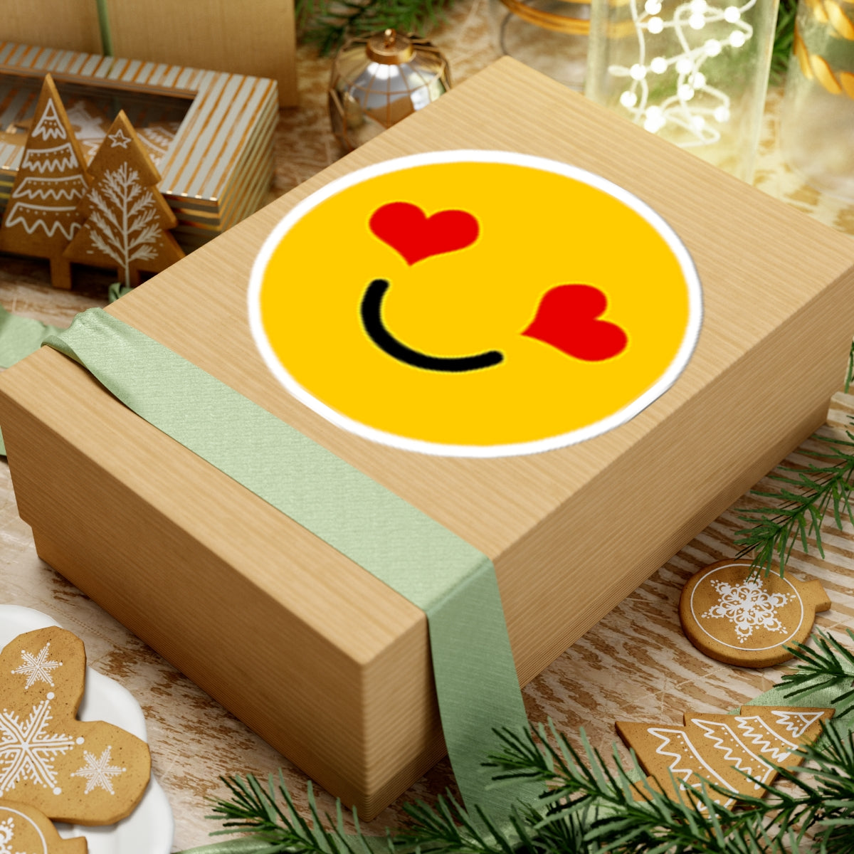 Cheerful Yellow Happy Face with Heart Eyes Stickers | Kiss-Cut Stickers for Laptops, Scrapbooking, Gift Decor, Party Favors, Kids' Crafts