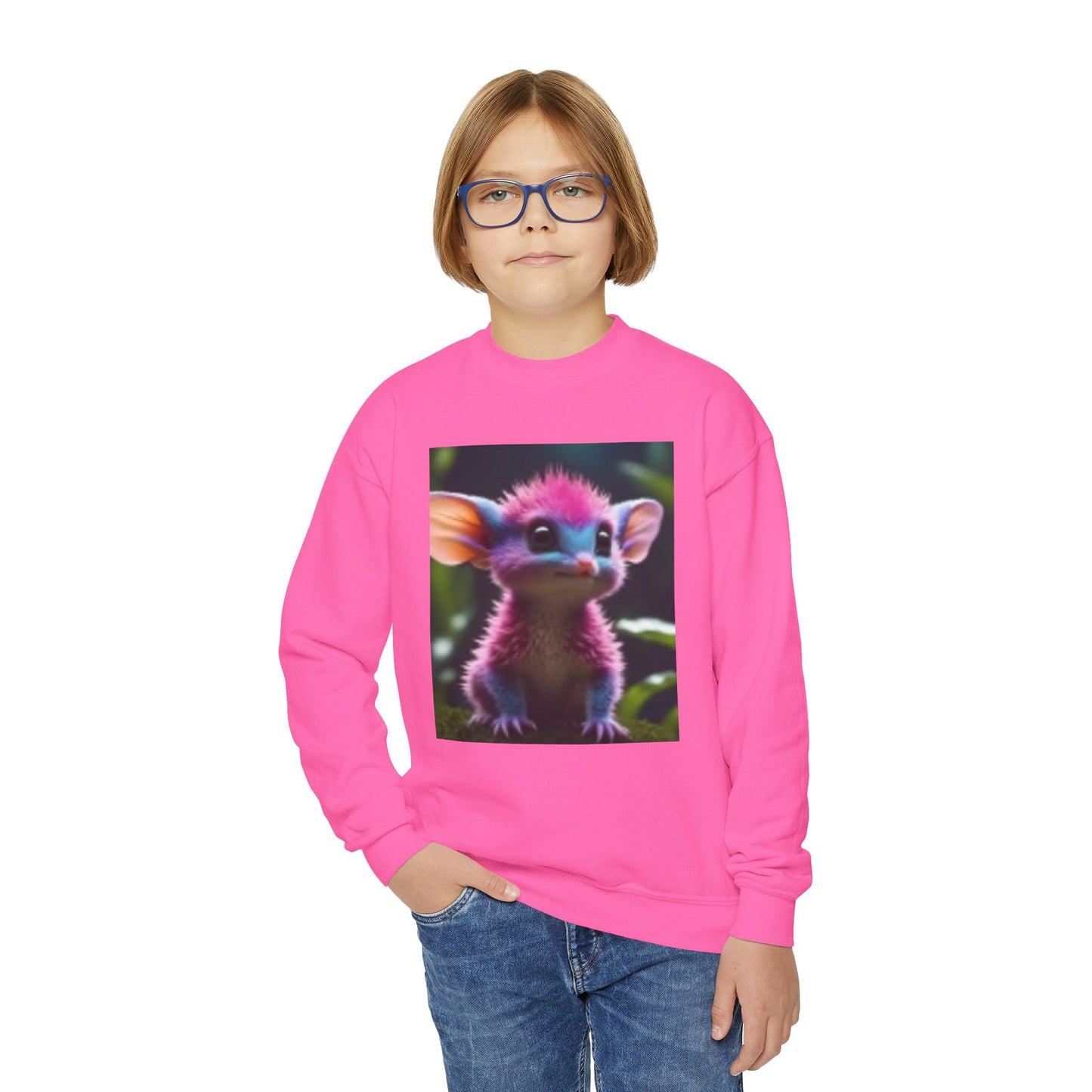 Sweat-shirt ras du cou pour jeunes avec adorable imprimé créature fantastique 