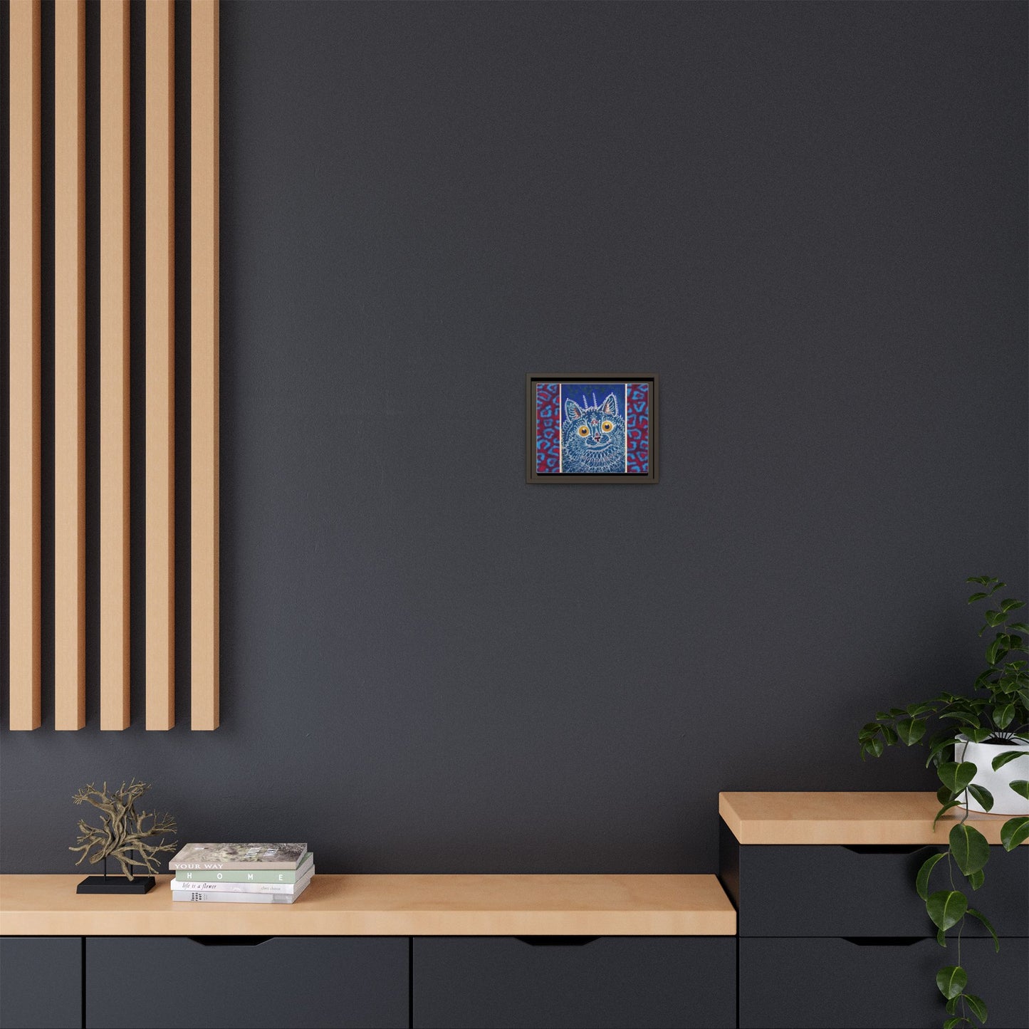 Colorful Cat Framed Matte Canvas Art - Whimsical Home Decor