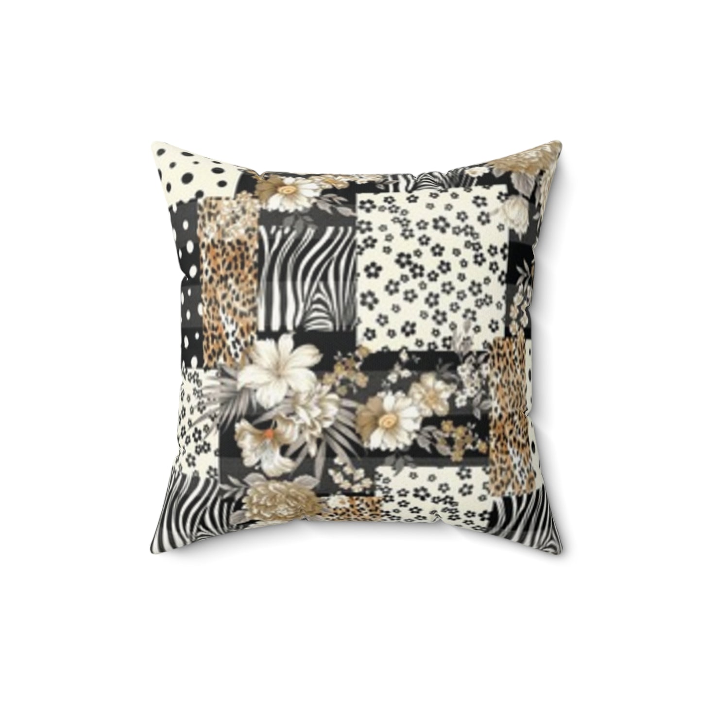 Coussin carré en imitation daim style bohème chic - Imprimé floral et animal