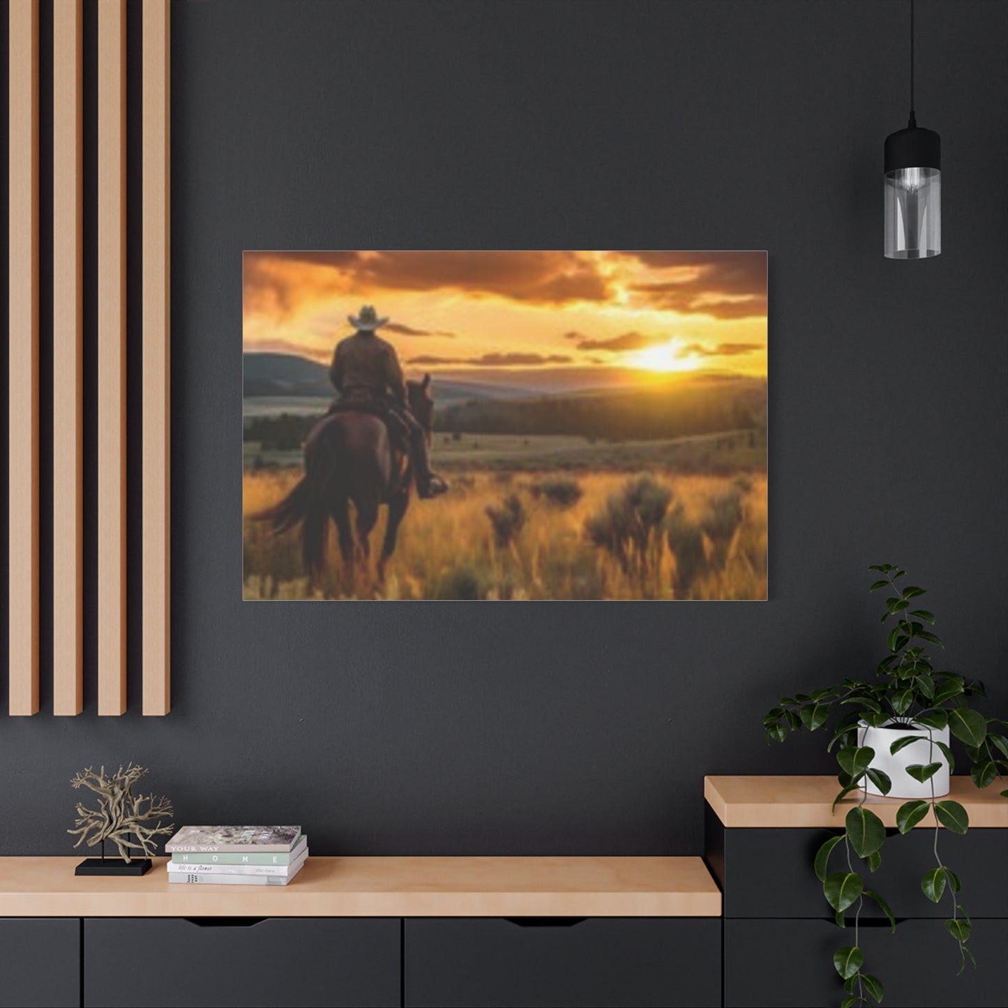 Framed Wall Art - Cowboy Sunset Canvas Print {Wild Wild West}