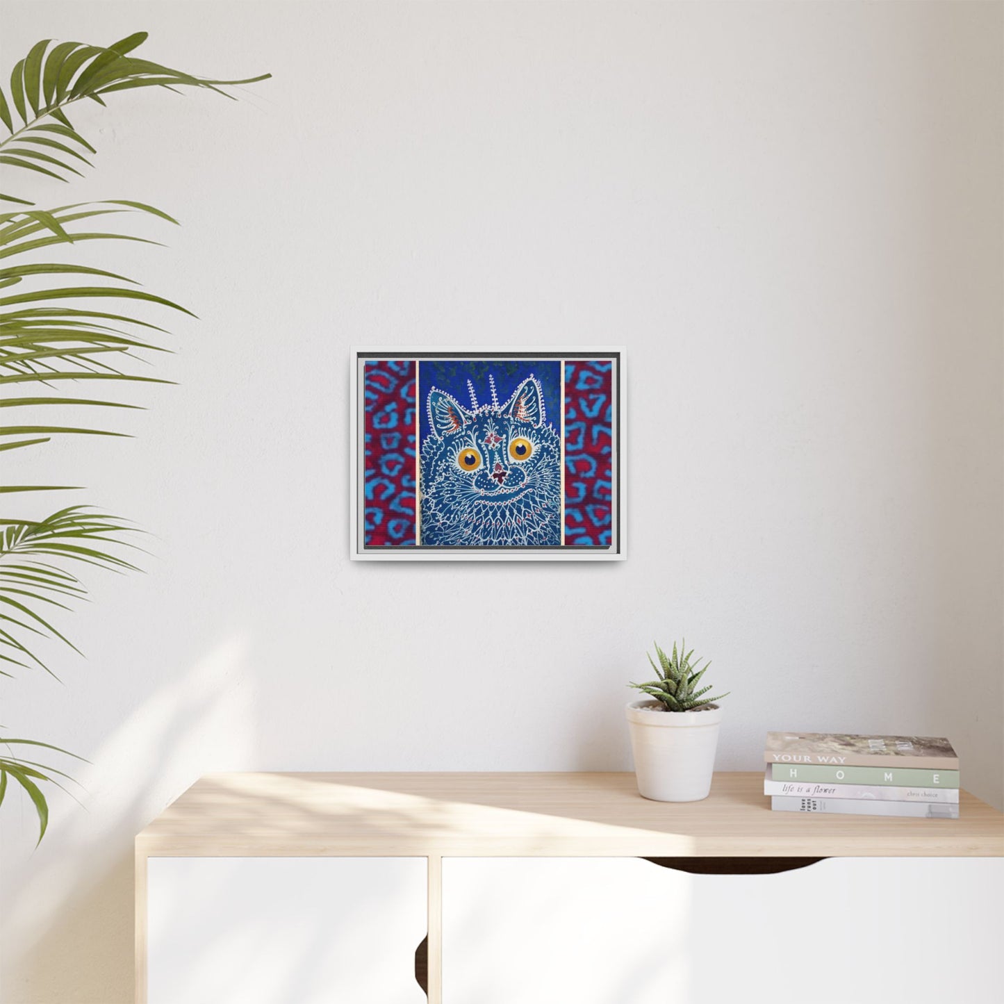 Colorful Cat Framed Matte Canvas Art - Whimsical Home Decor