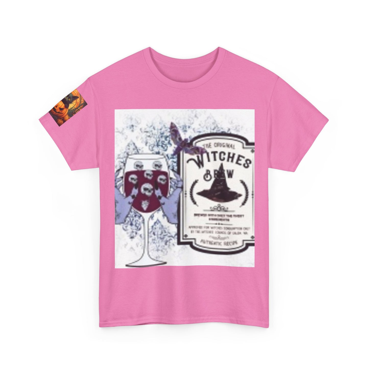 Witch Wine Castle Black Cat Unisex Heavy Cotton T-shirt