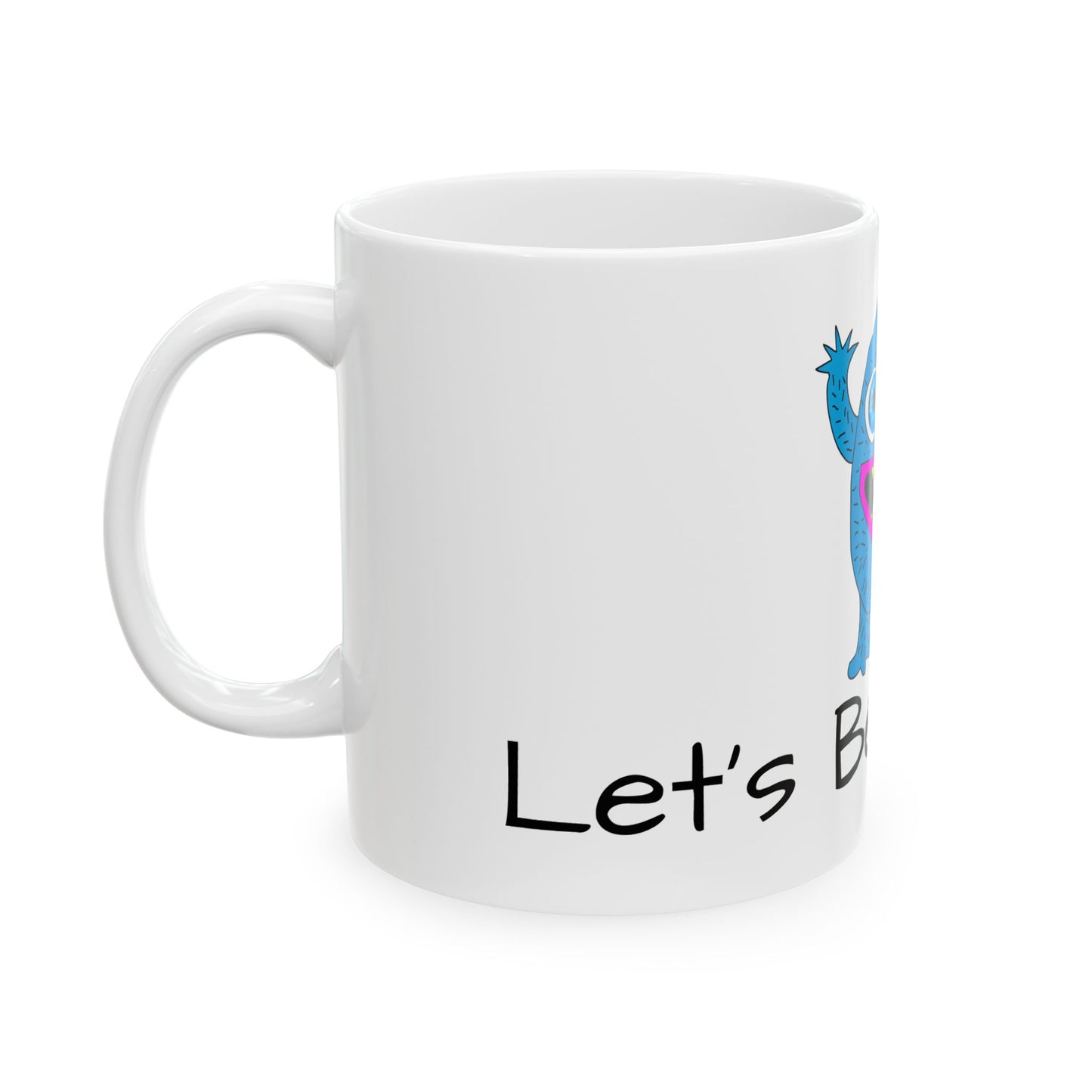 Blue Monster Red Tongue Ceramic Mug, (11oz, 15oz) Let's Be Friends