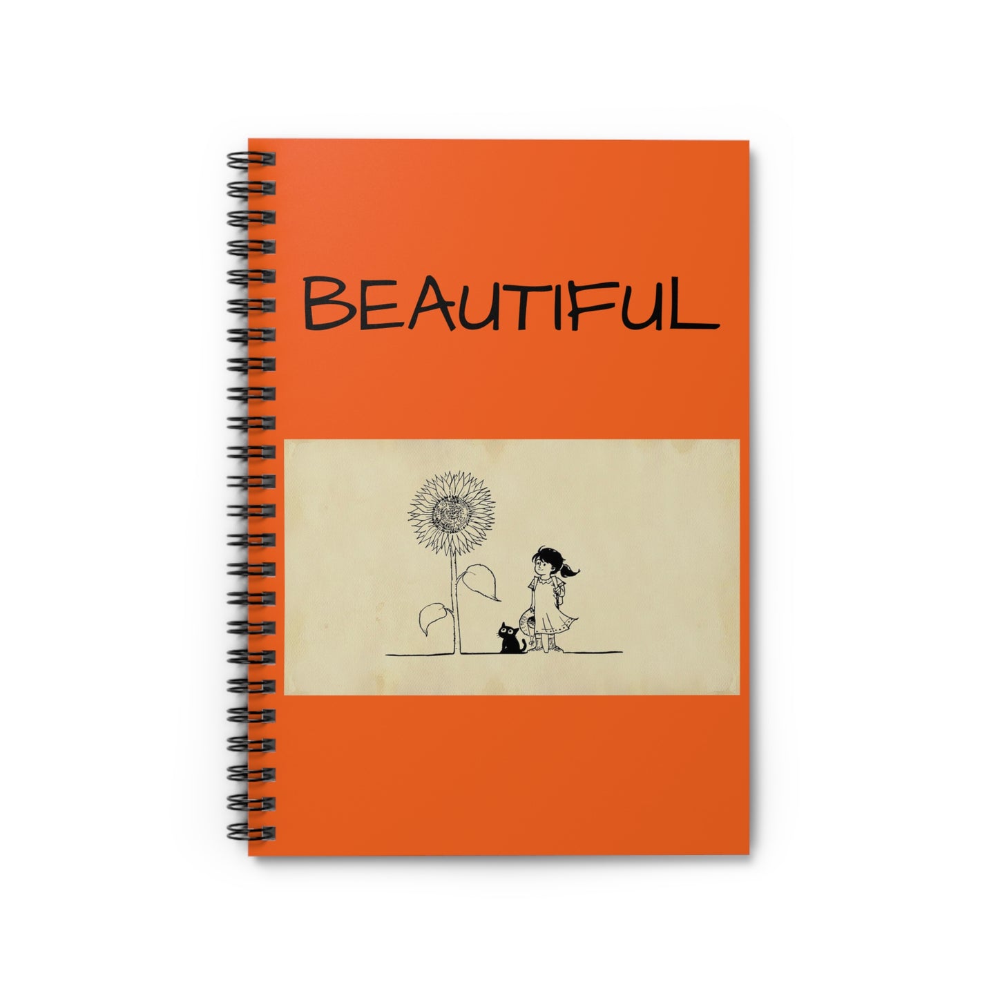 Cuaderno espiral de niña con girasol grande. Compartamos recuerdos juntos.