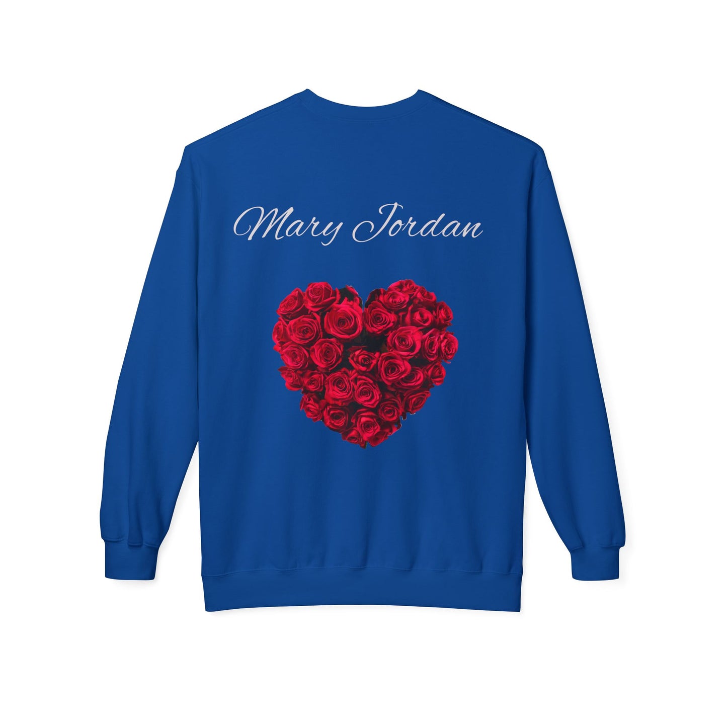 Mary Jordan with Pink Flower Heart Roses Sweatshirt | Unisex Fleece Crewneck | Perfect Gift for Birthdays, Holidays, Couples, Family, Friends