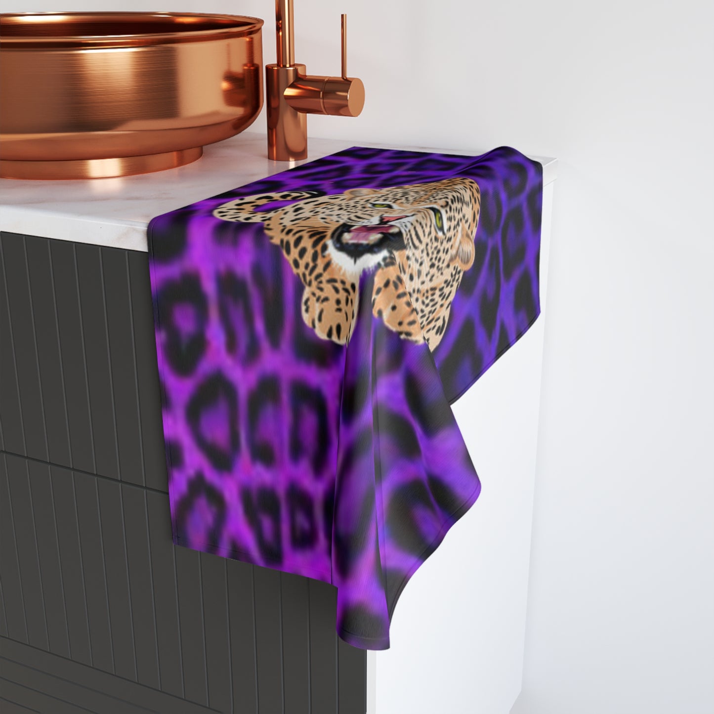 Wild Cat Hand Towel - Purple Leopard Print Kitchen & Bath Decor